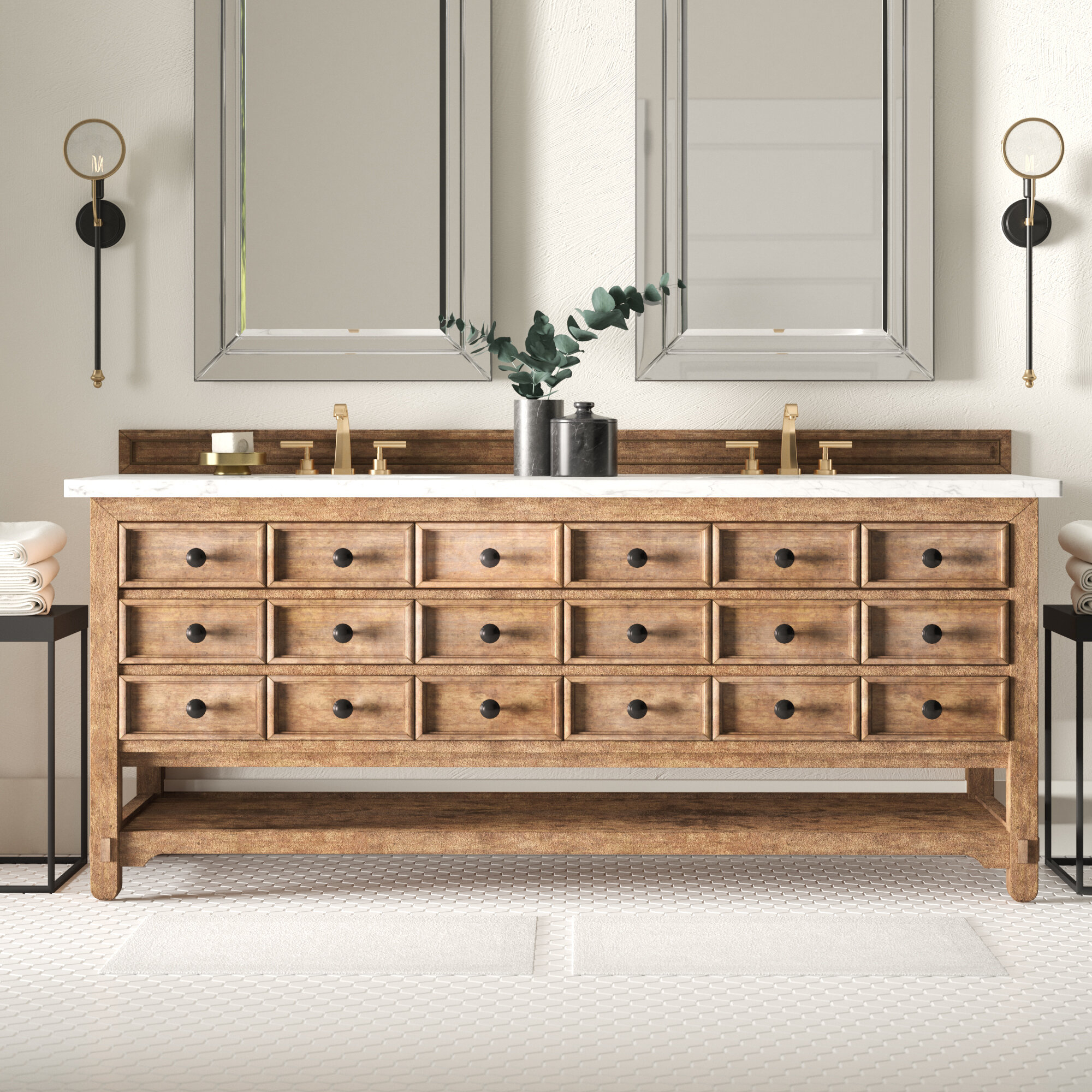 Honey Alder Double Bathroom Vanity Base