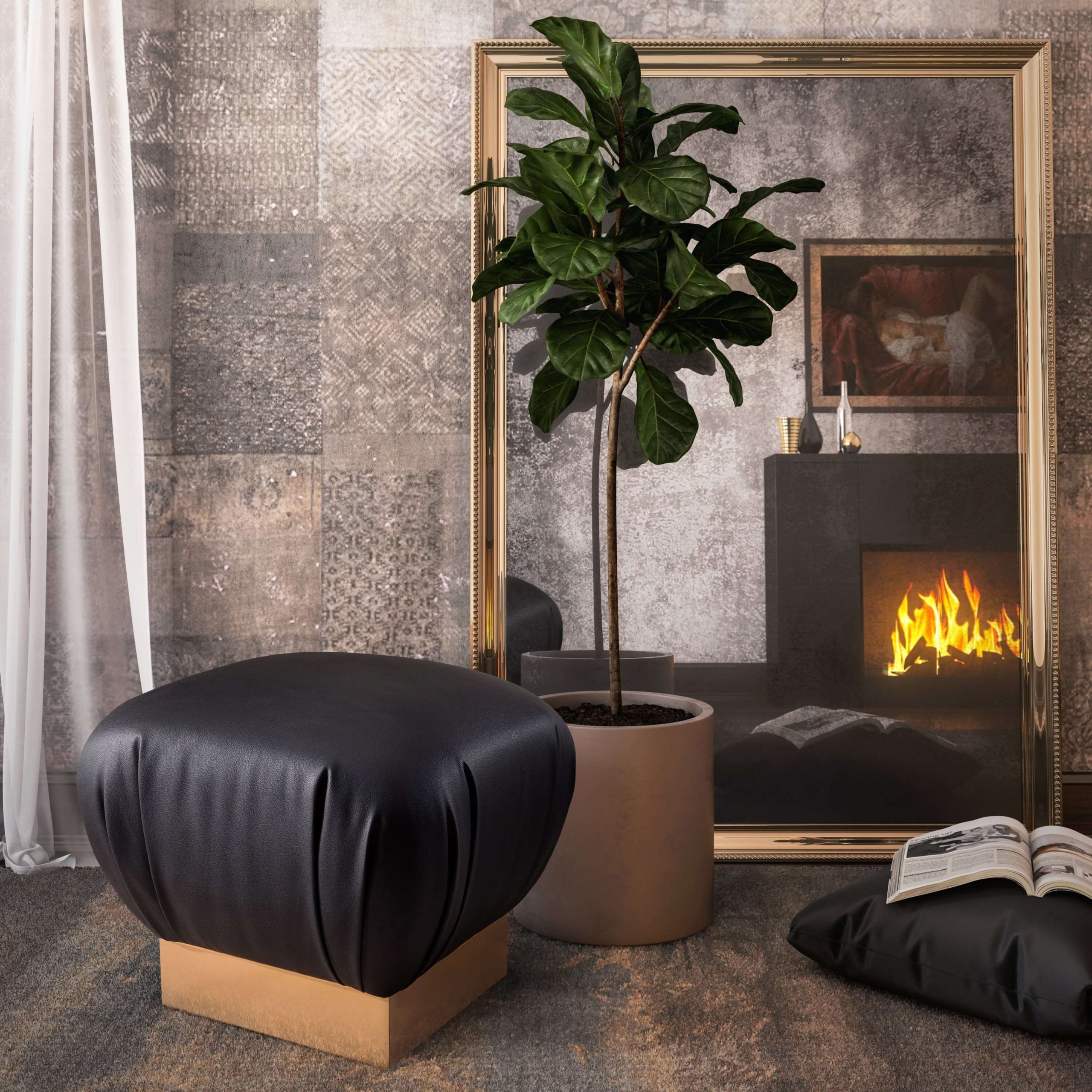 Hot Pink Velvet Round Ottoman