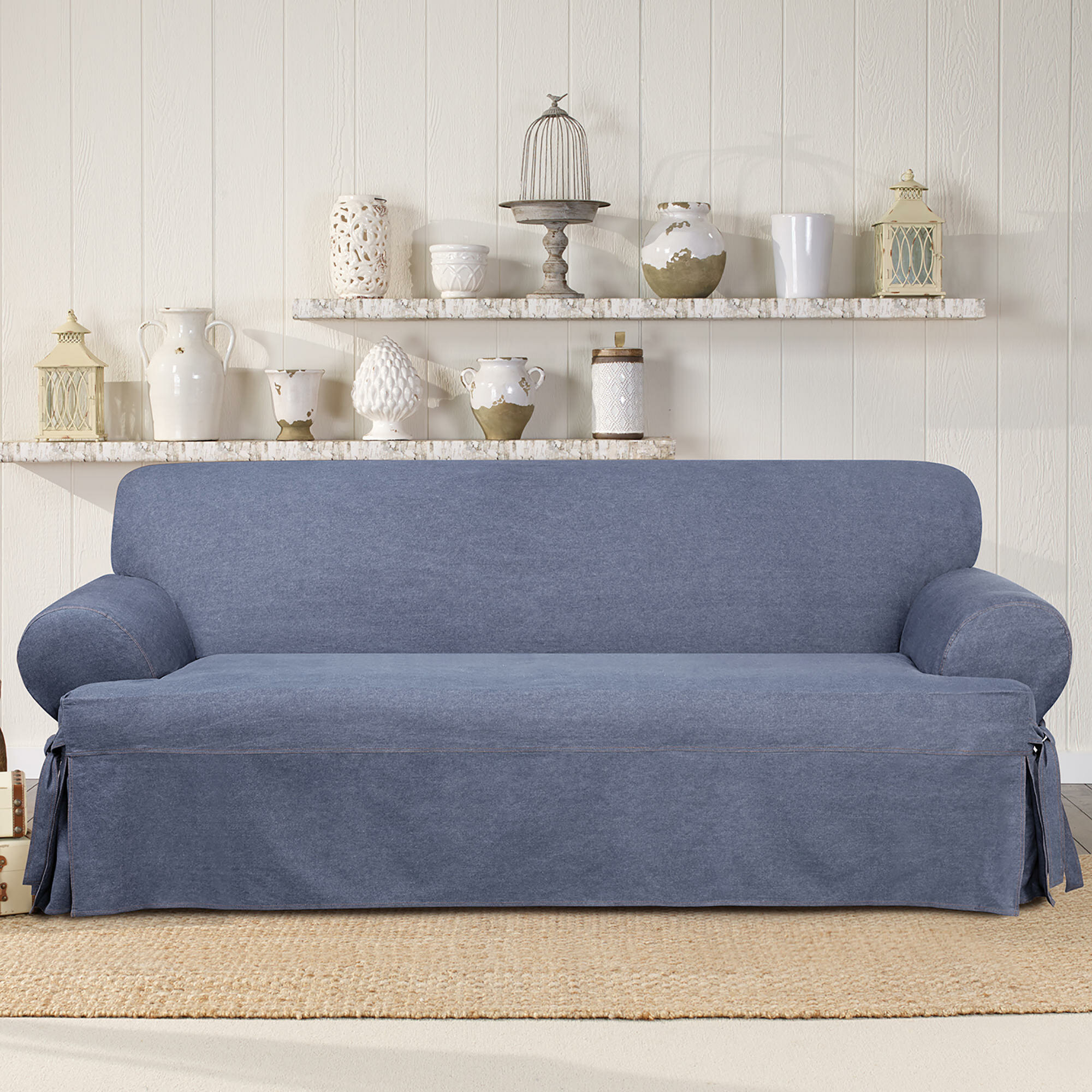 Indigo Cotton Ties Sofa Slipcover