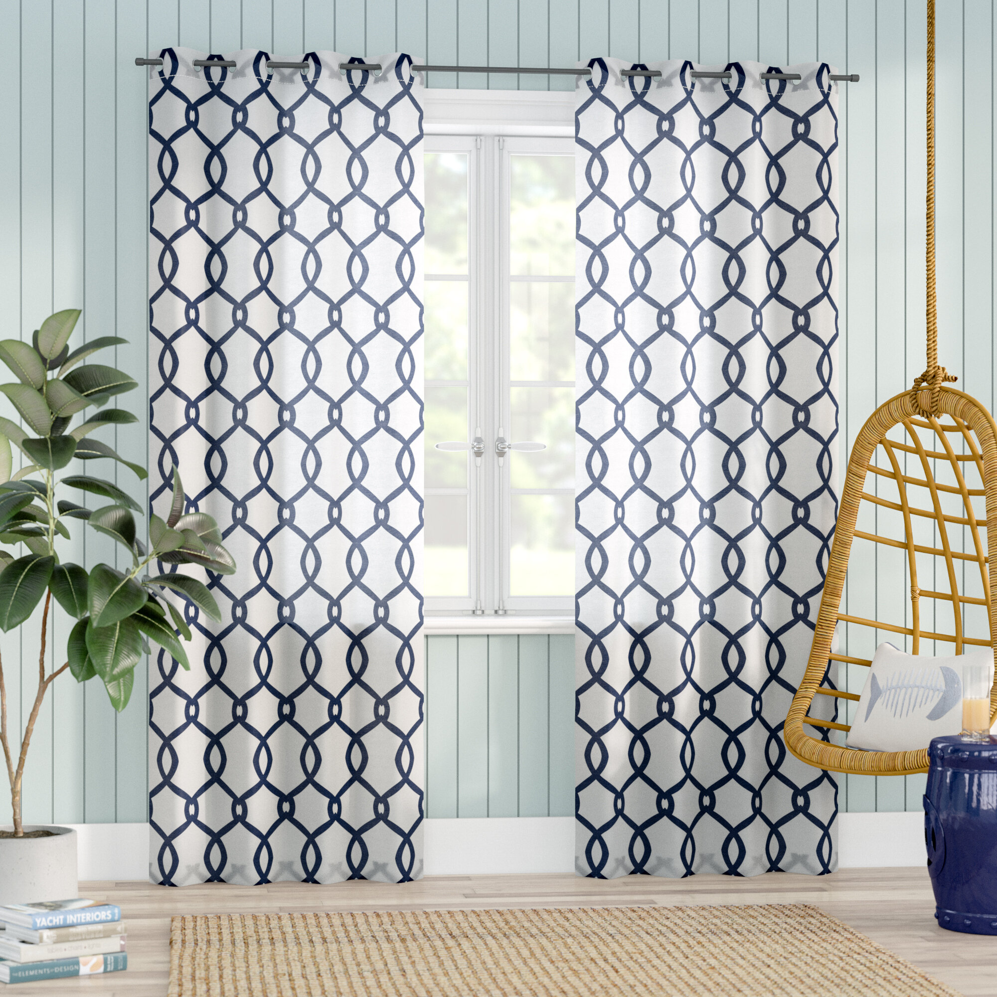 Indigo Geometric Semi Sheer Grommet Panel Pair