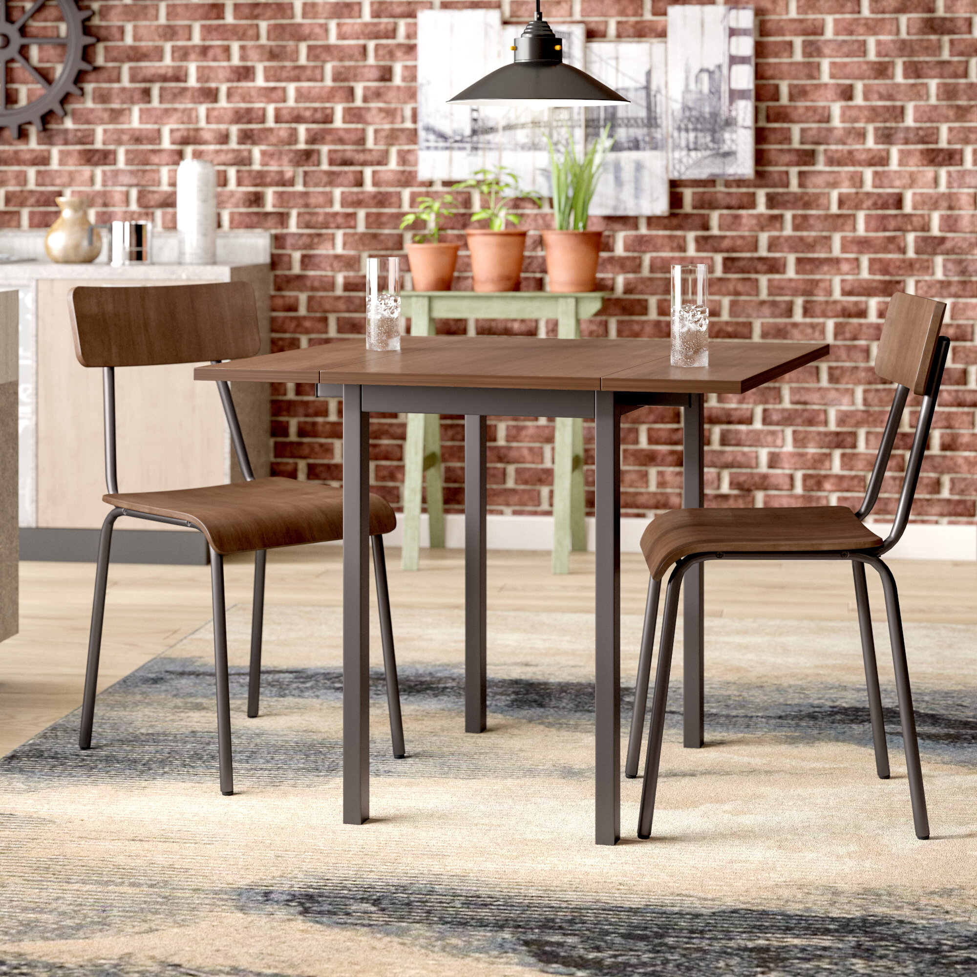 Industrial Solid Wood Square Table Dining Set