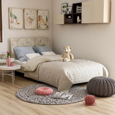Ivory Script Upholstered Full Platform Bed