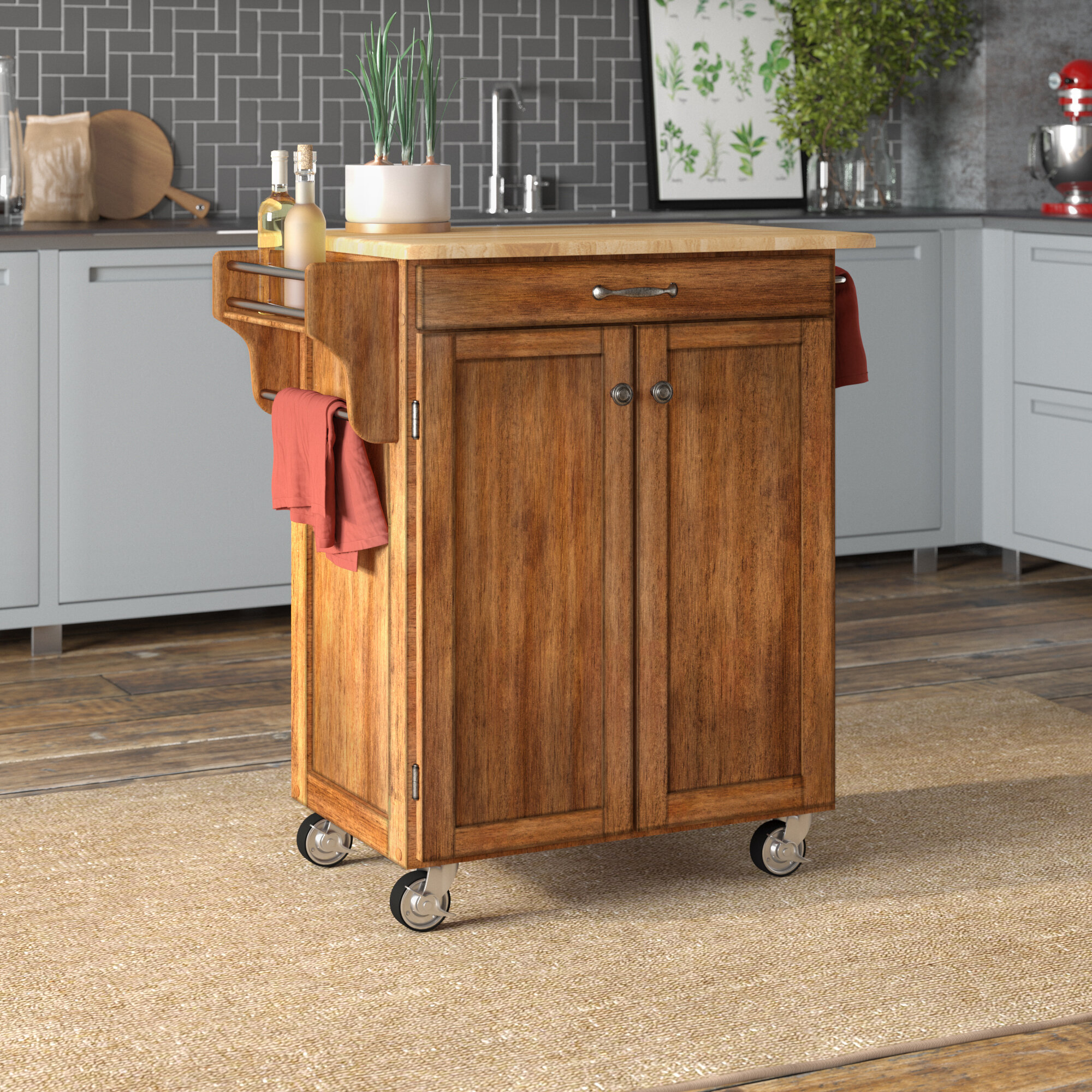 Kitchen Cart with Wood Top and Drawers