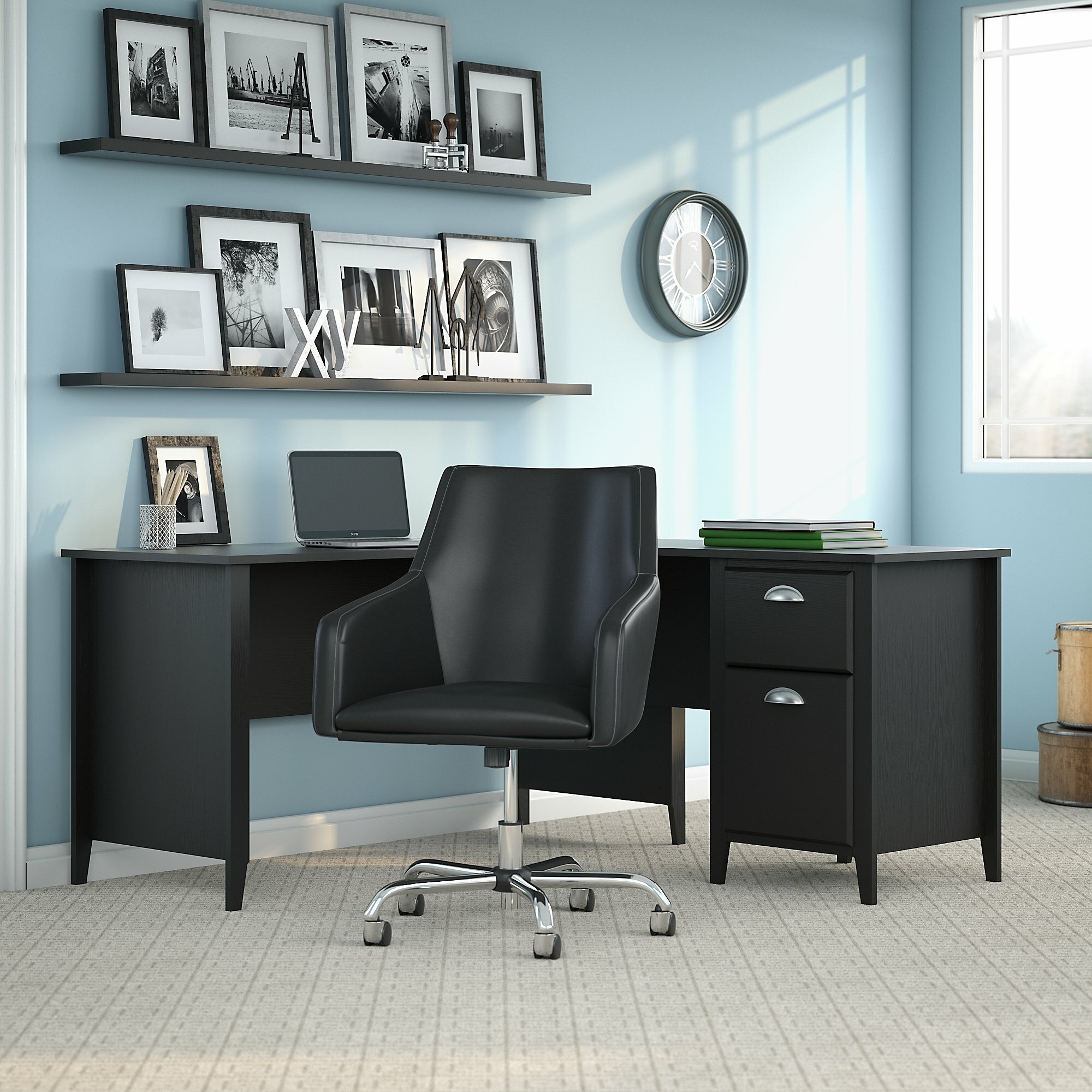 L-Shaped Credenza Corner Desk and Chair Set