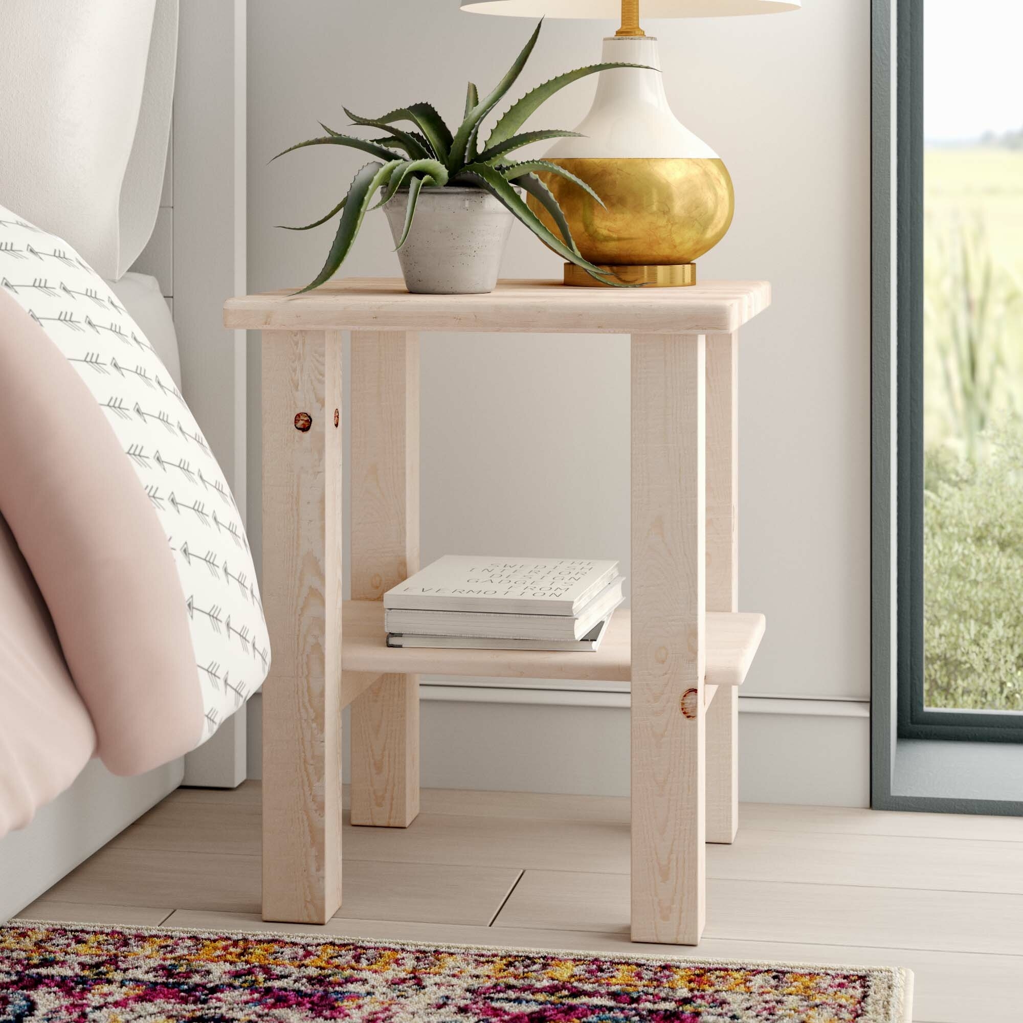 Lacquered Pine Solid Wood Nightstand