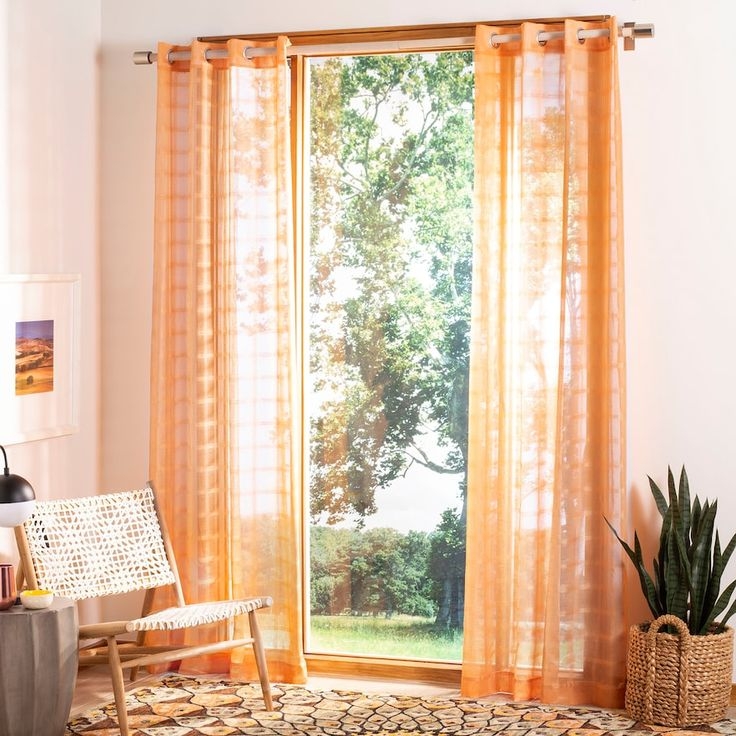 Light Orange Polyester Sheer Single Curtain Panel