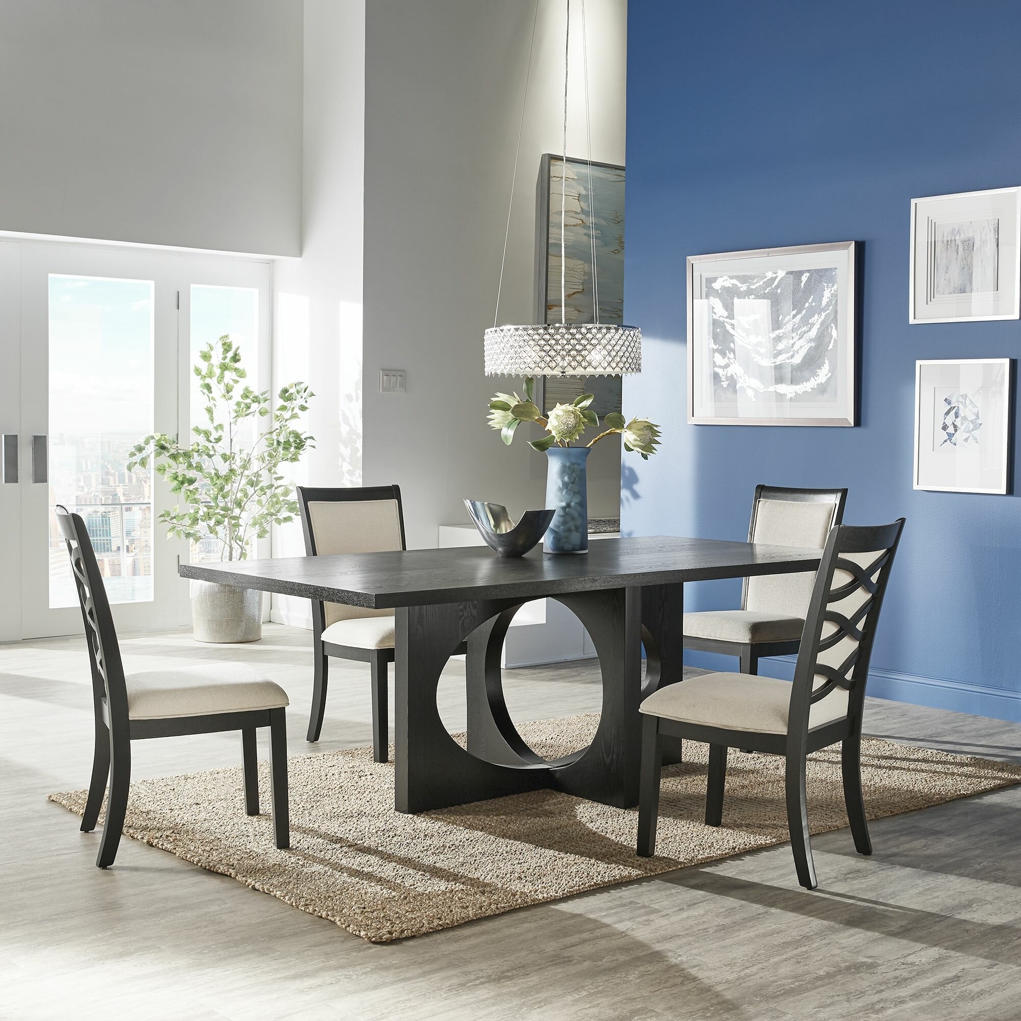 Mango Solid Wood Pedestal Dining Table Set