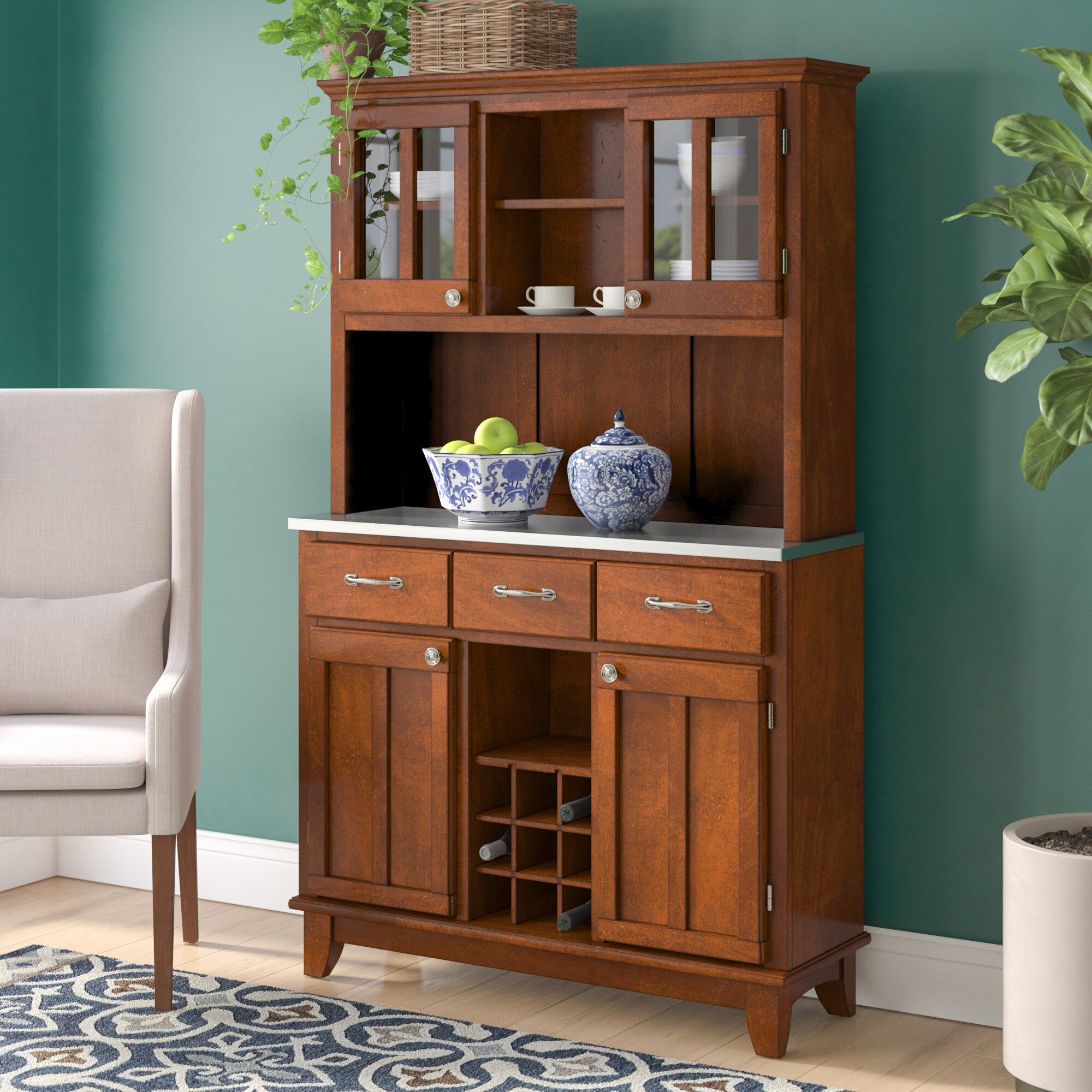 Medium Cherry Solid Manufactured Wood Dining Hutch