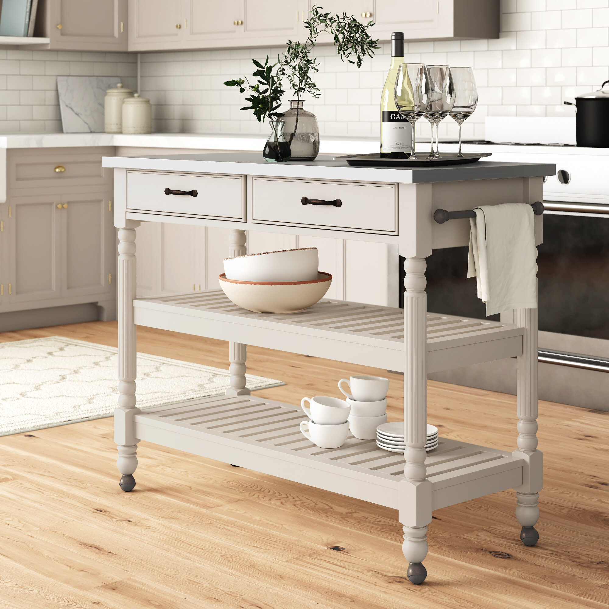 Medium Kitchen Island with Wooden Top