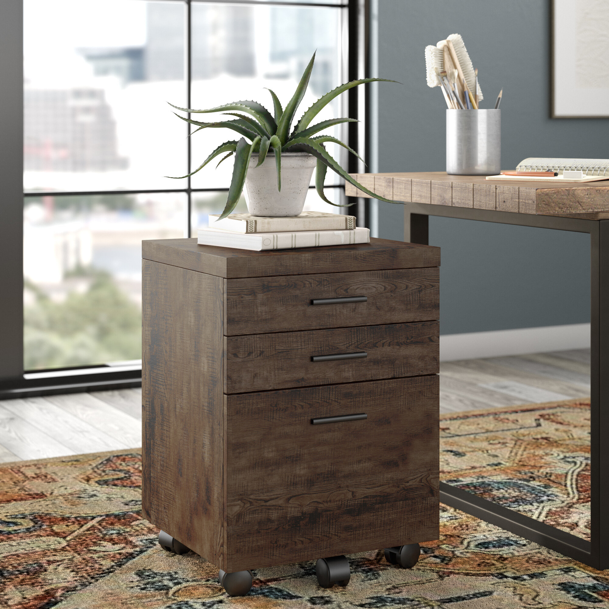 Medium Mobile Vertical Filing Cabinet in Brown