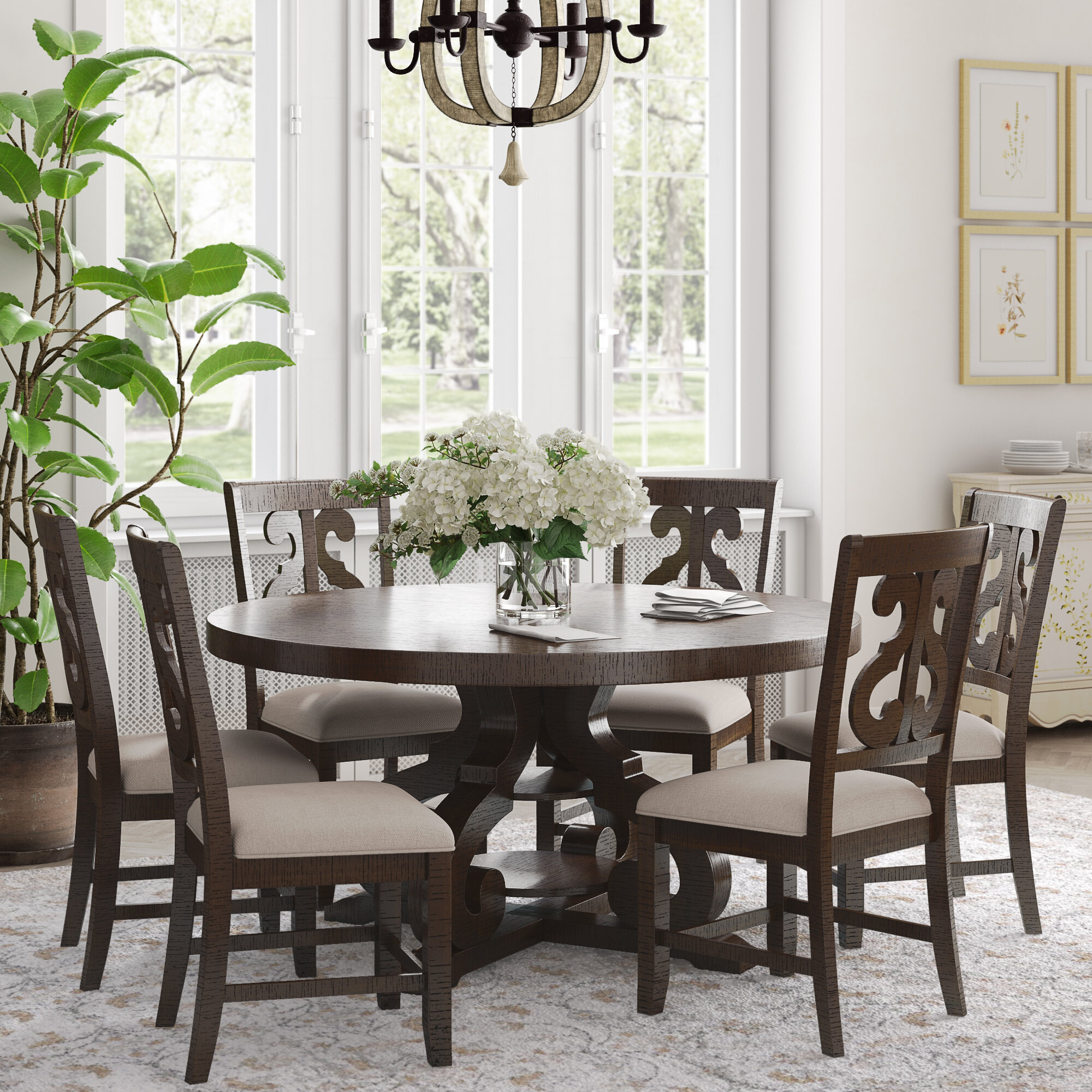 Medium Walnut Round Table Dining Set