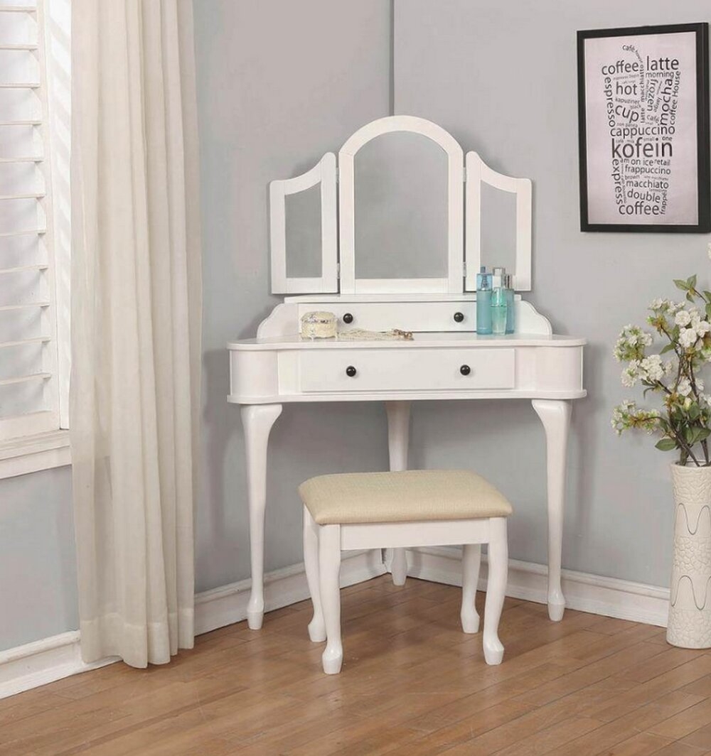 Medium White Corner Makeup Vanity
