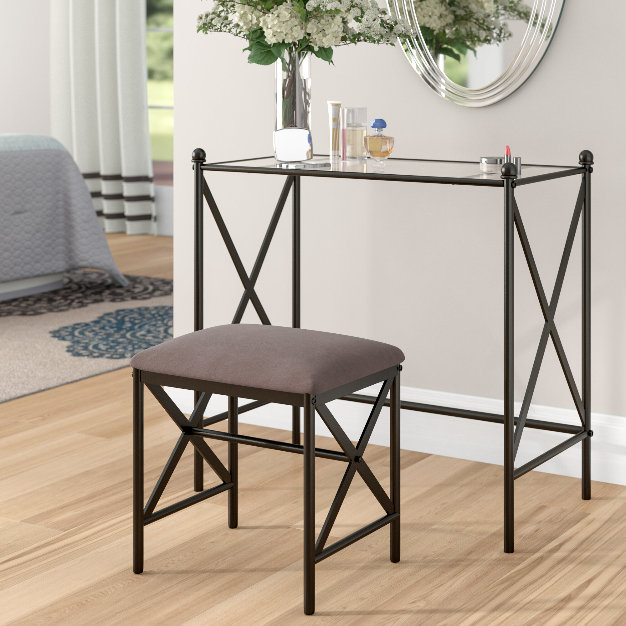 Metal 2 Piece Vanity Set with Mirror