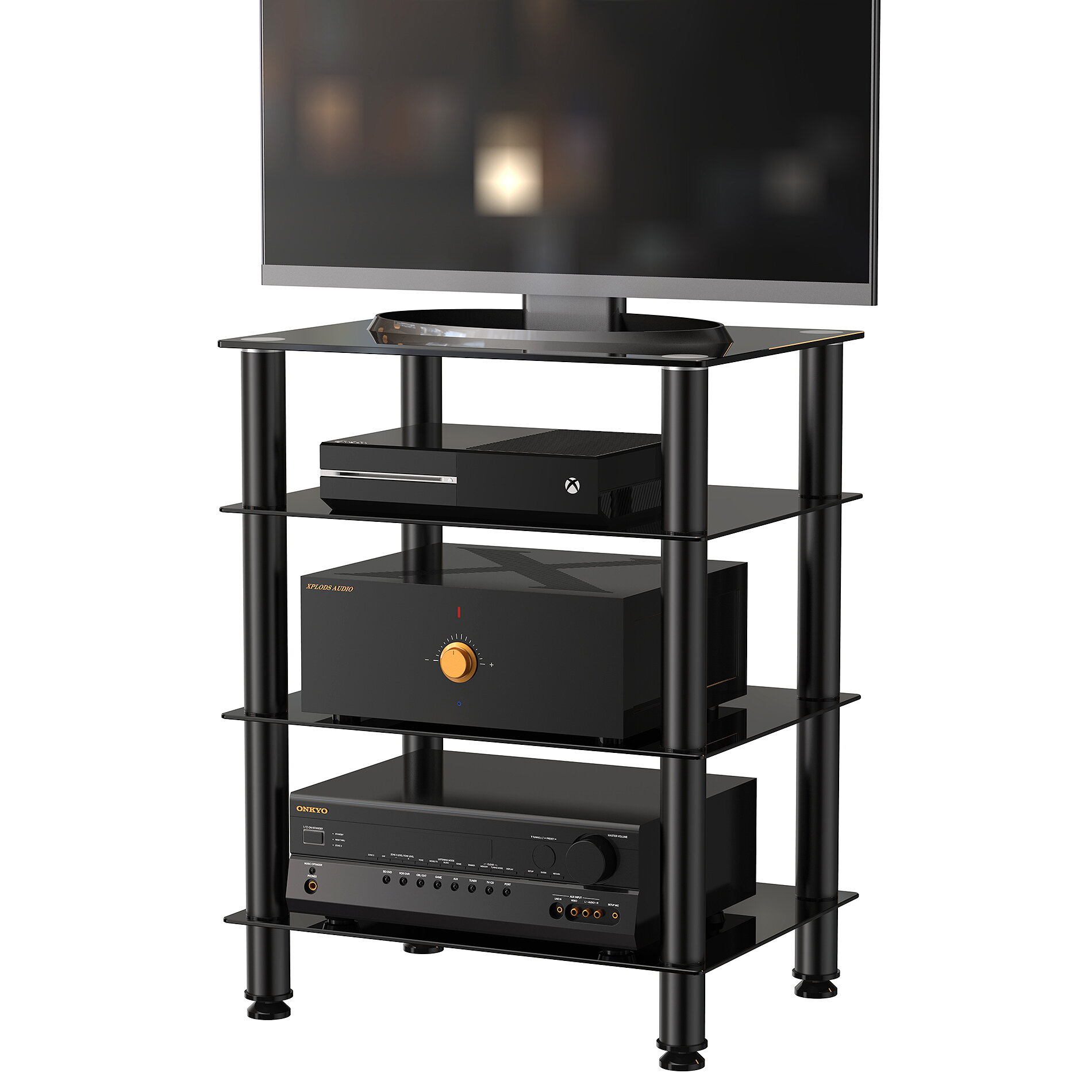 Metal and Glass 4-Tier Audio Rack
