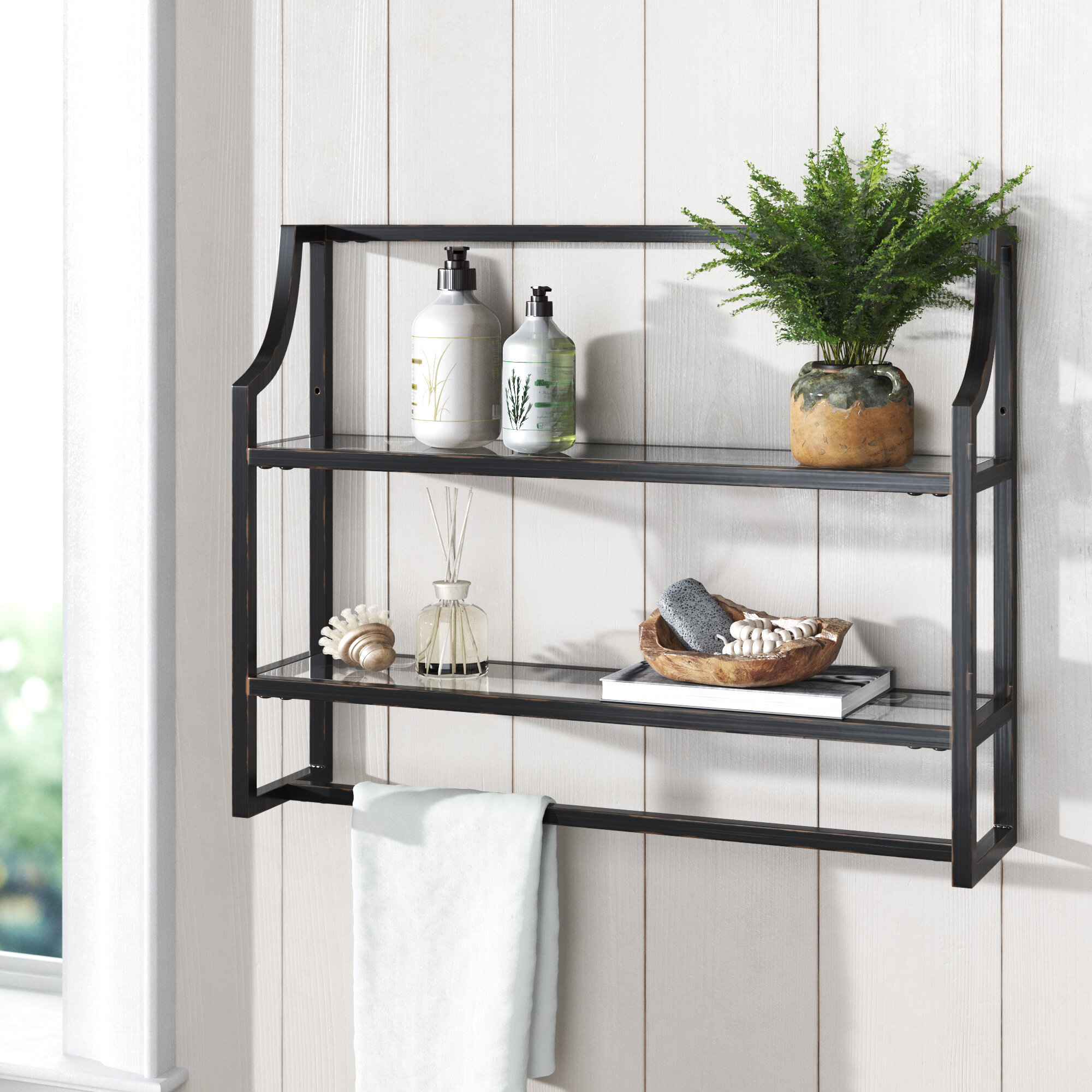Metal Glass Rectangle Wall Shelf