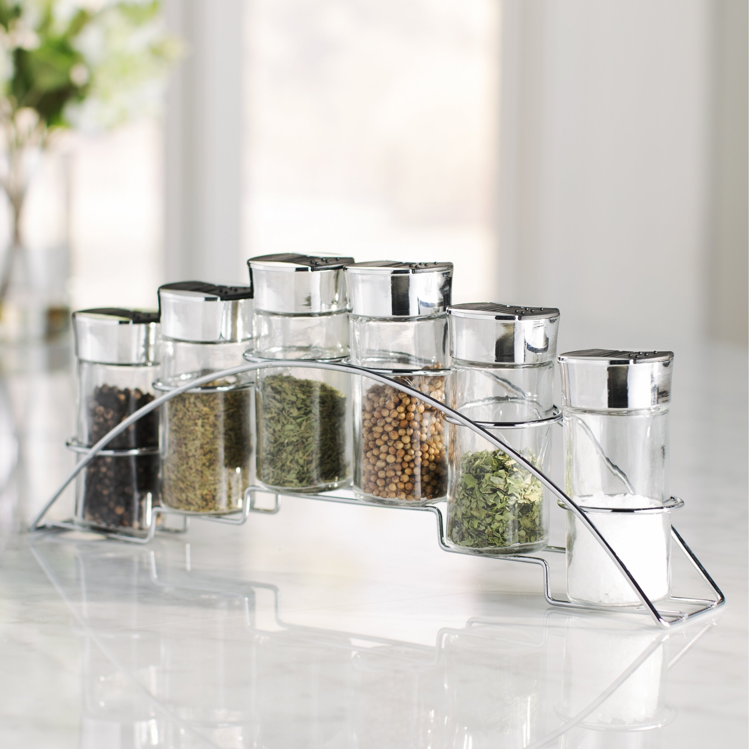 Metal Glass Spice Jar And Rack Set