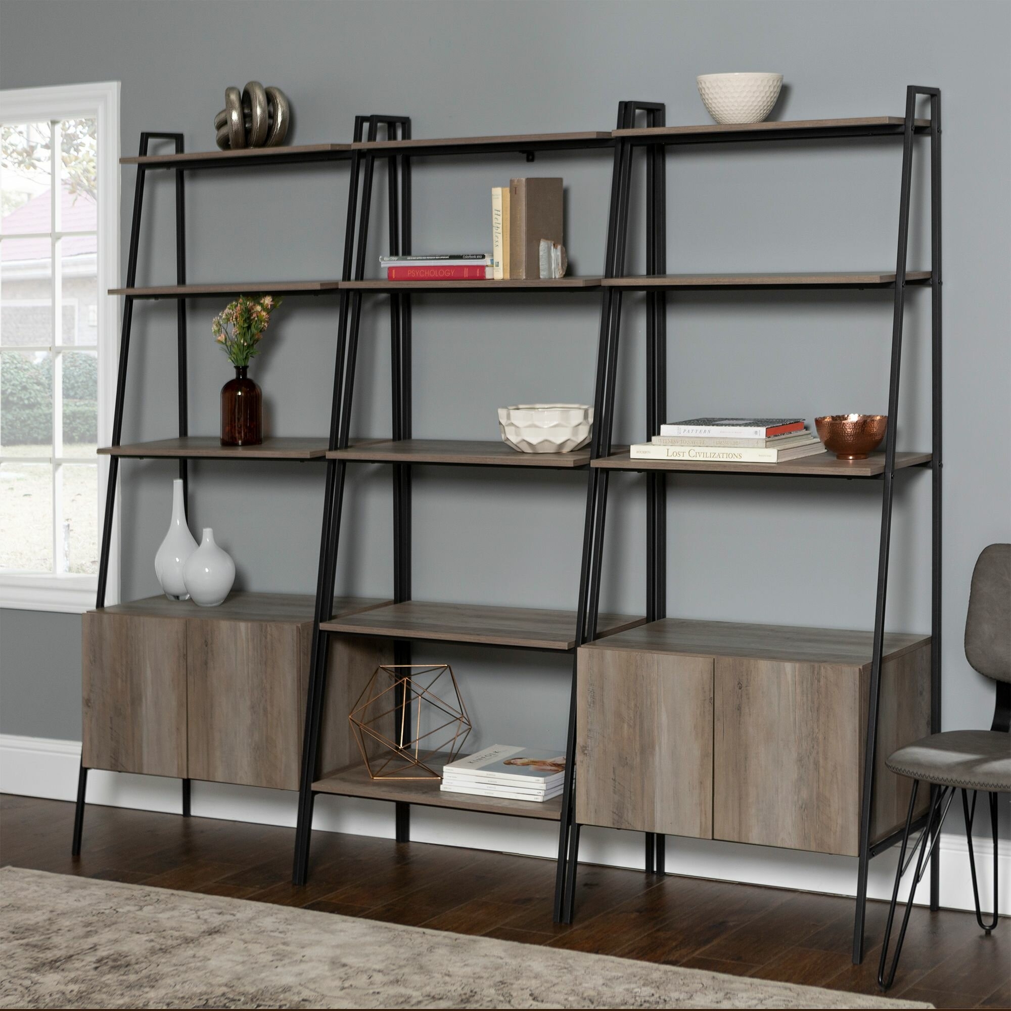 Metal Manufactured Wood Ladder Bookcase