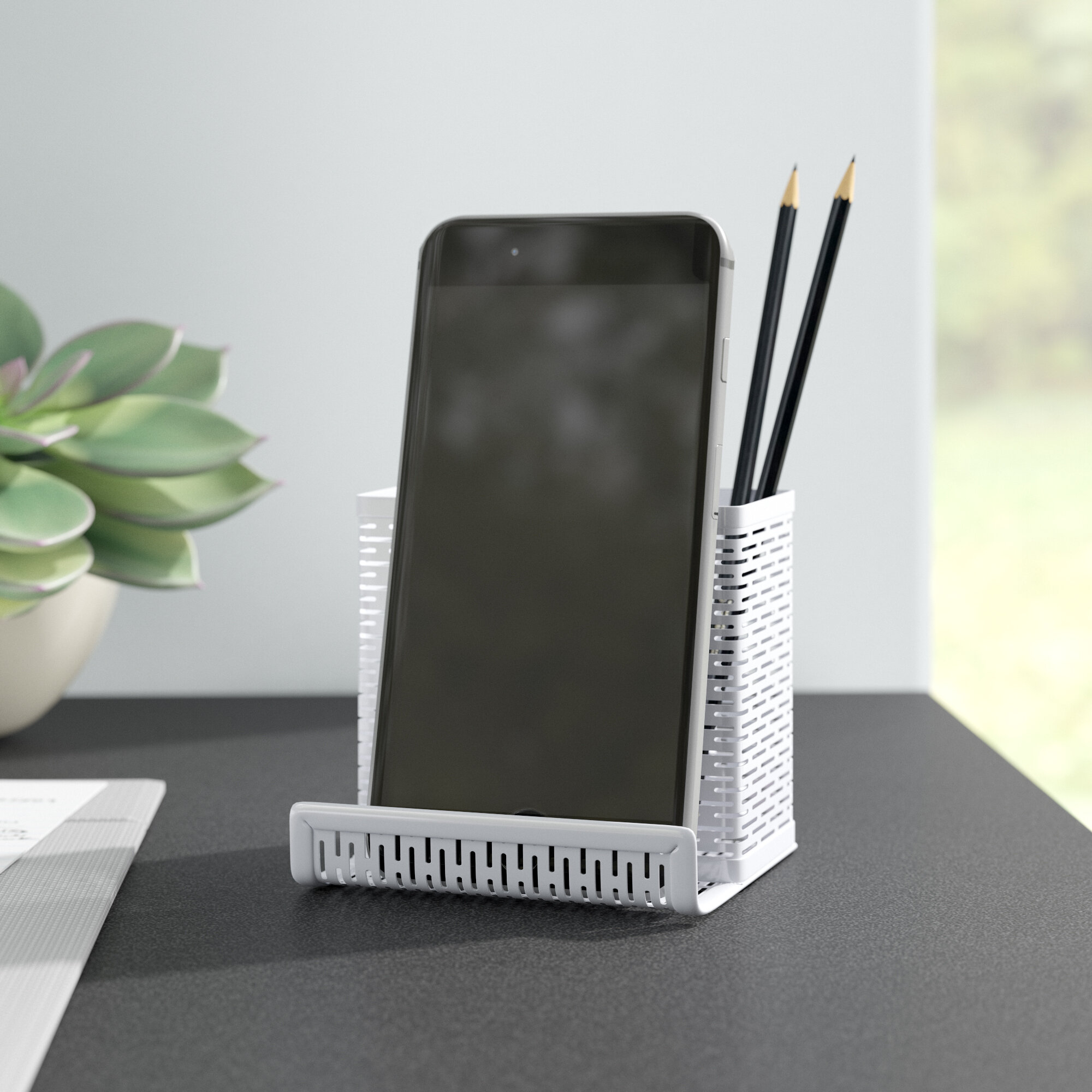 Metal Pencil Cup with Cell Stand