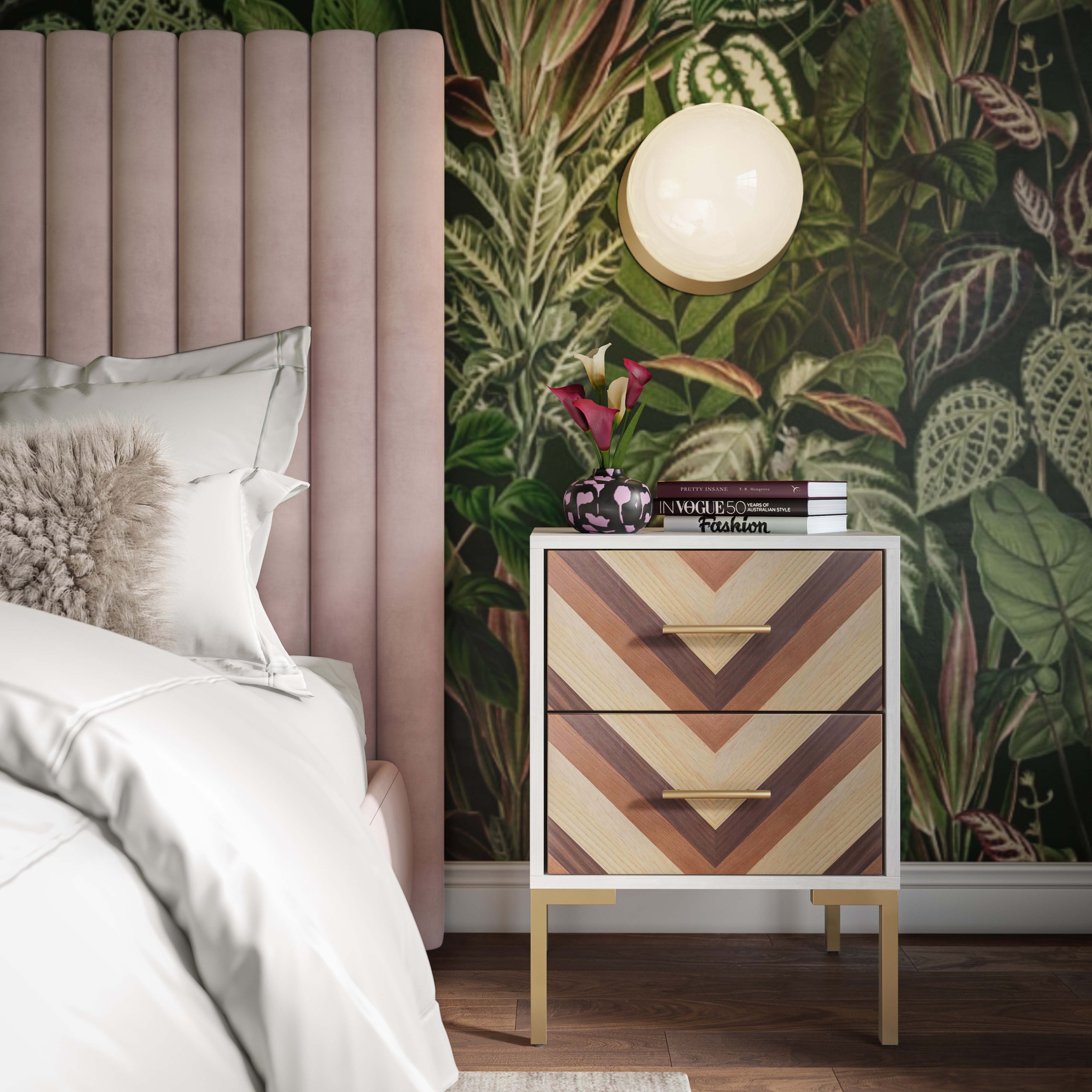 Metal Solid Manufactured Wood Bohemian Nightstand