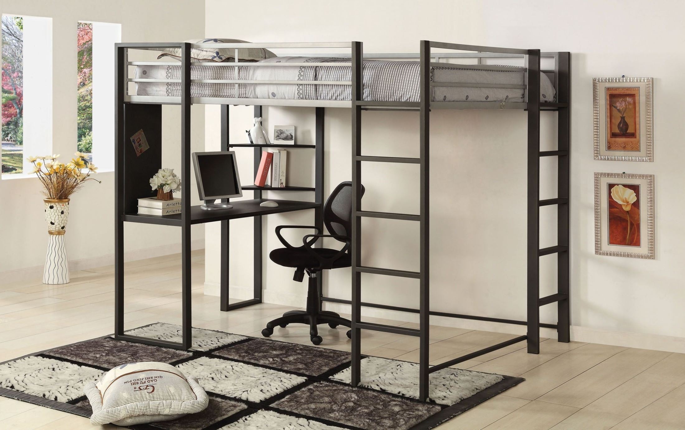 Metal Twin Loft Bed in White