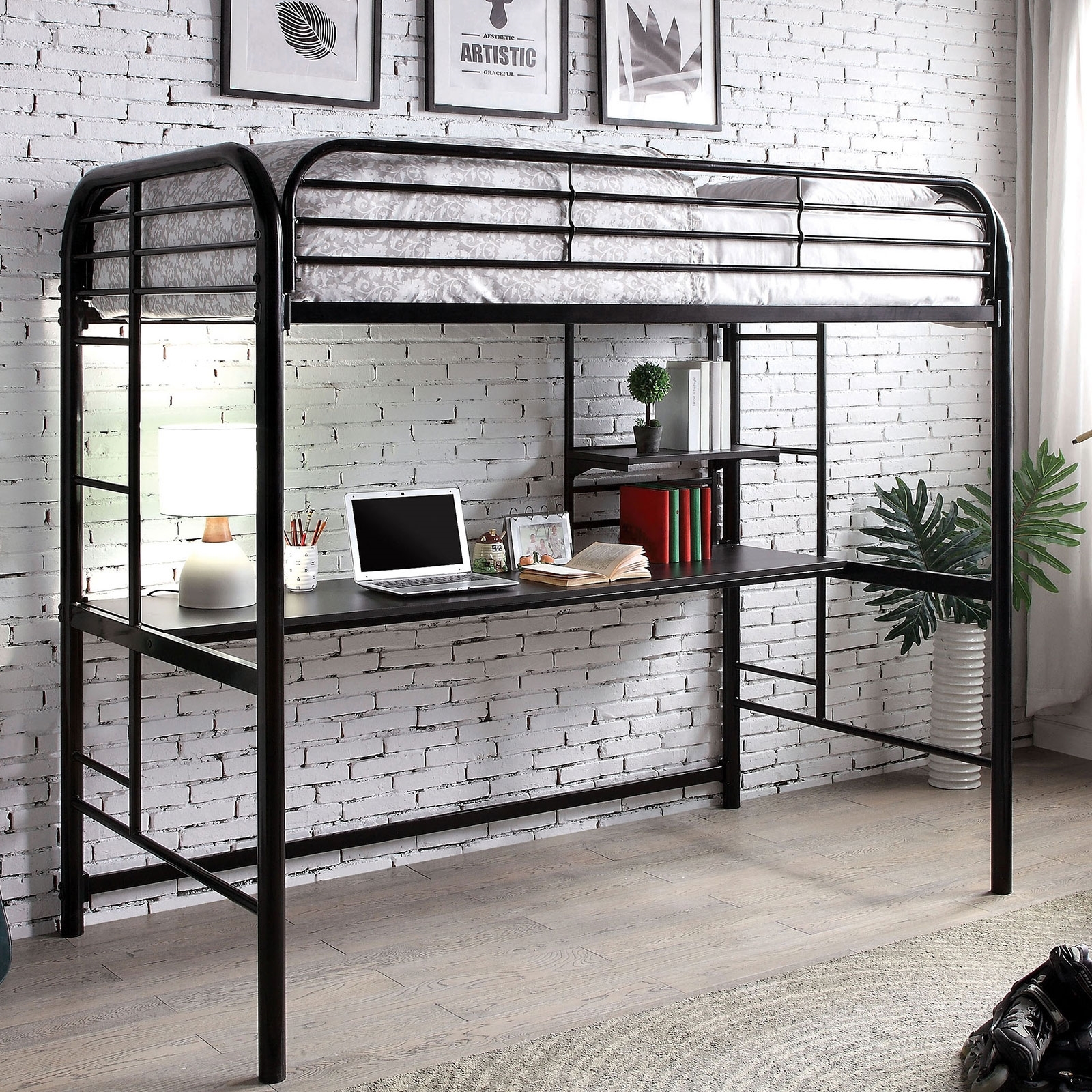 Metal Twin Loft Bed with Desk