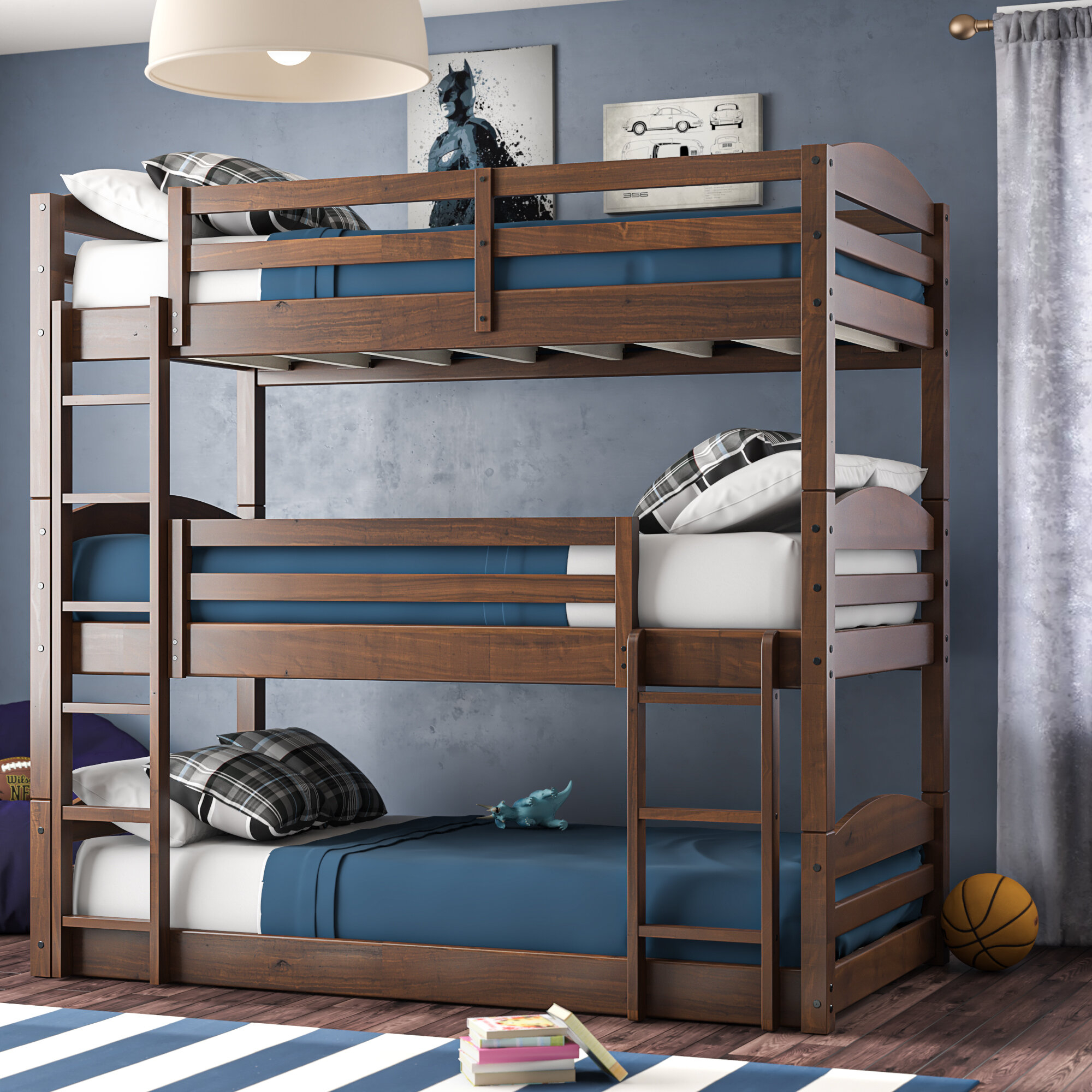 Mocha Twin Over Twin Over Twin Bed Triple
