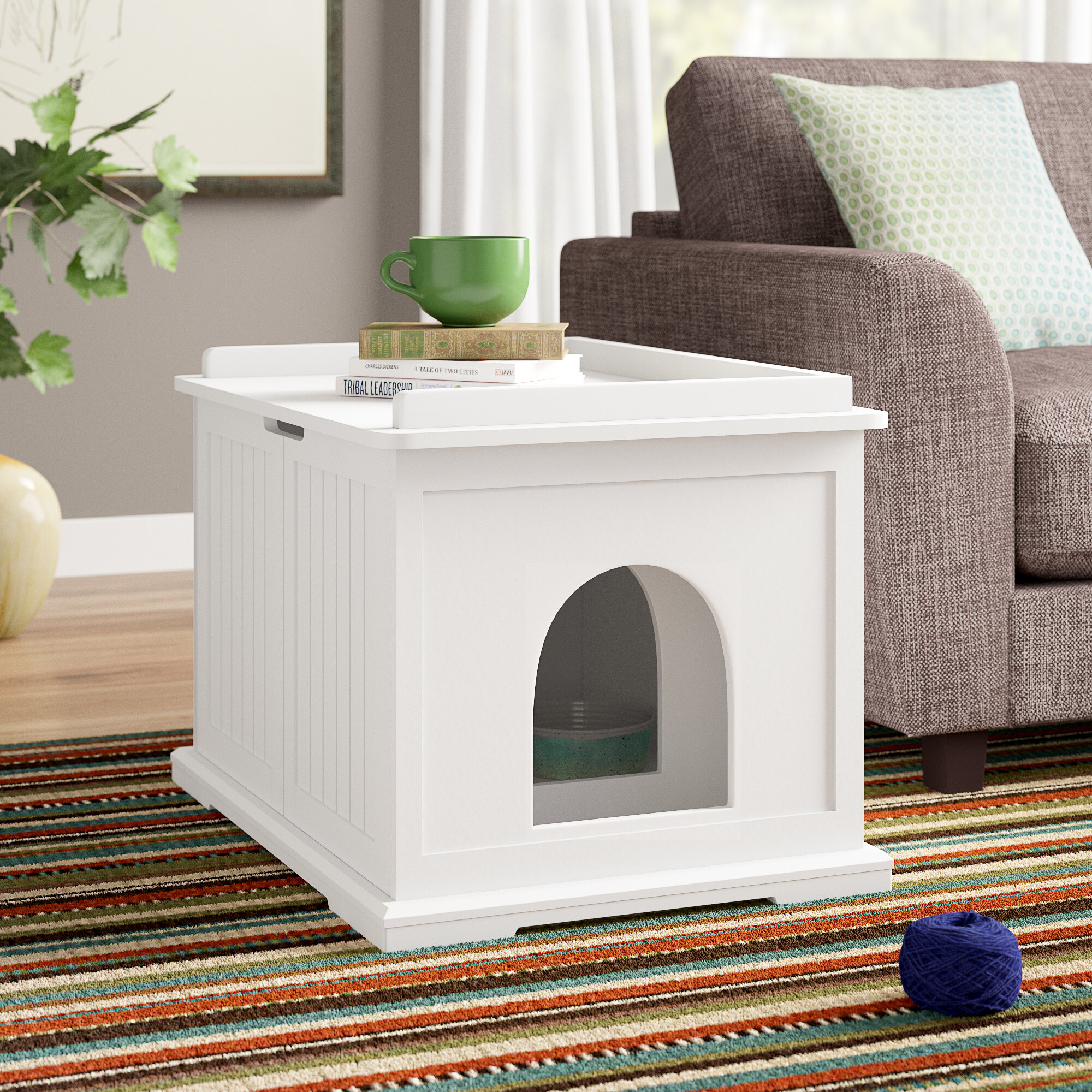 Modern Litter Box Enclosure in White