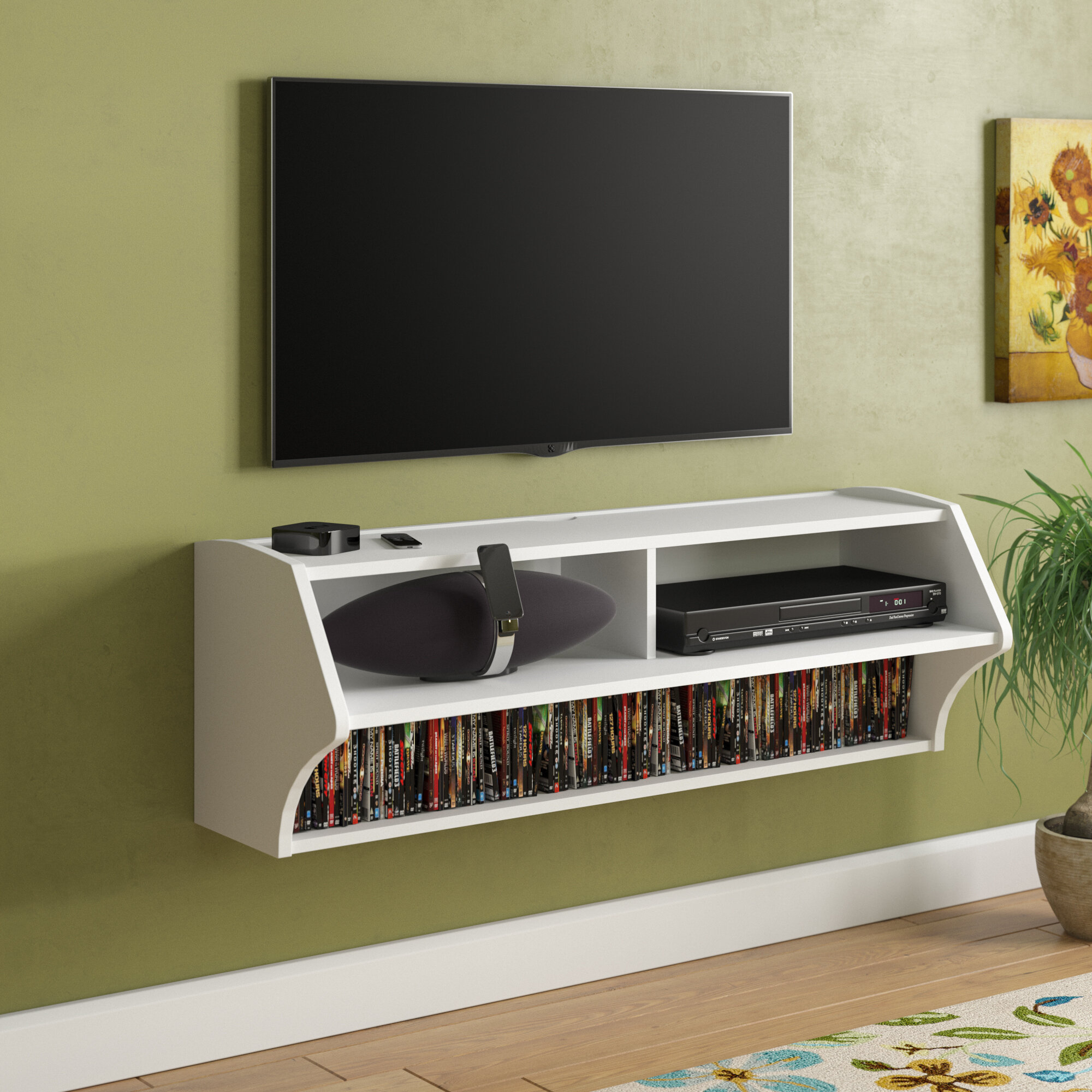 Modern Wall Mounted Audio Rack in White