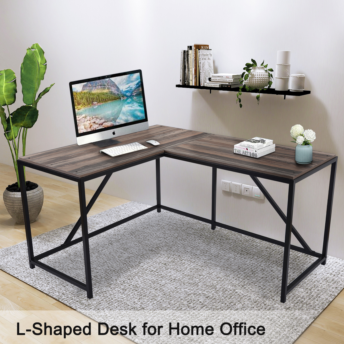 Modern Wood and Metal Corner Writing Desk