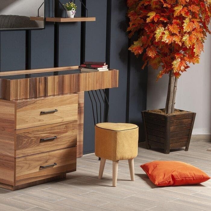 Mustard Polyester Specialty Shape Pouf