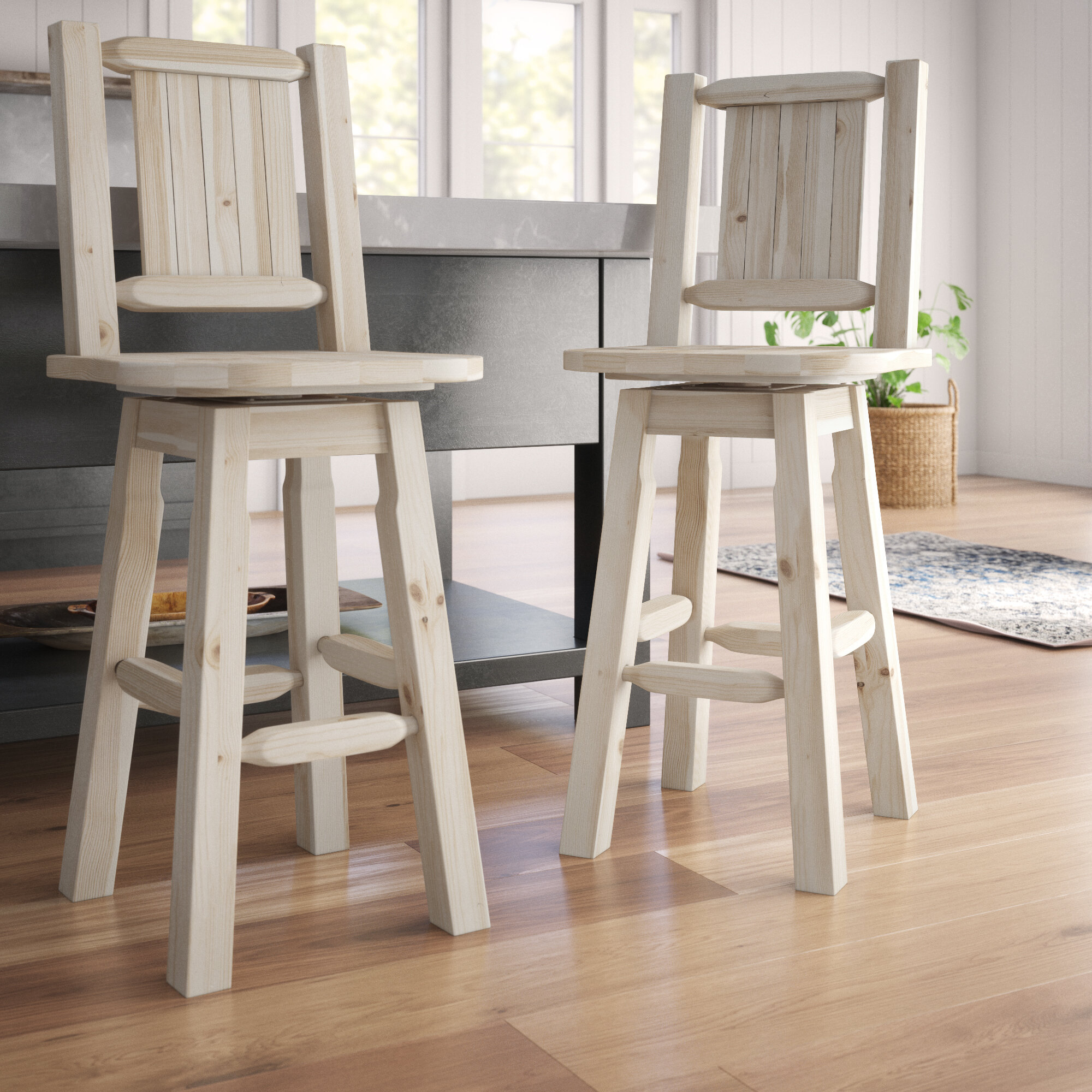 Natural Pine Solid Wood Bar Stool