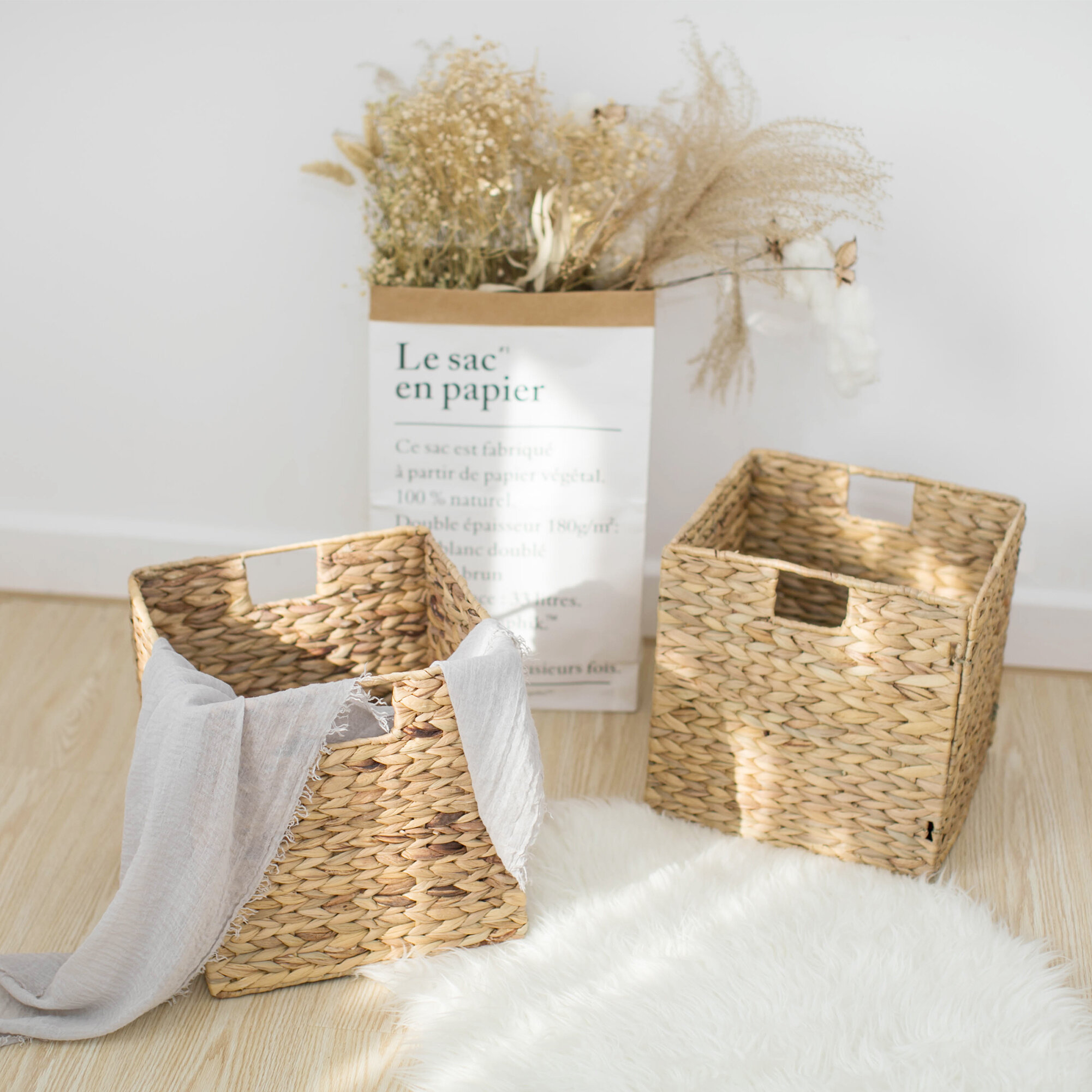 Natural Water Hyacinth Wicker Basket