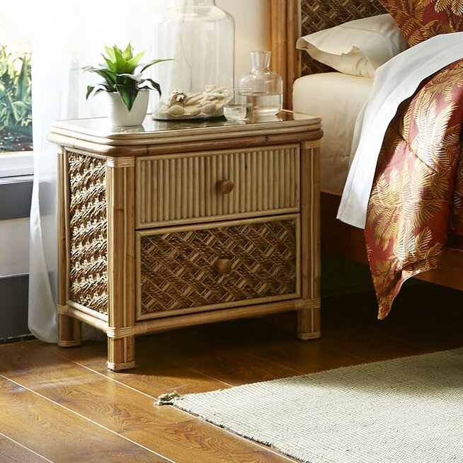Natural Wicker Rattan Glass Nightstand