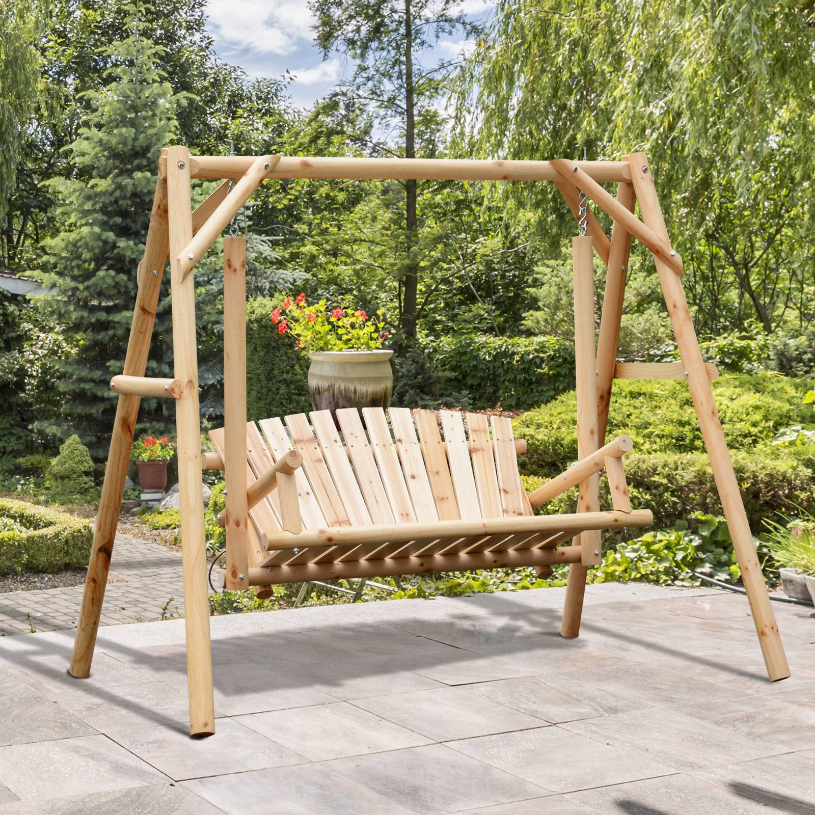 Natural Wood Log Porch Swing