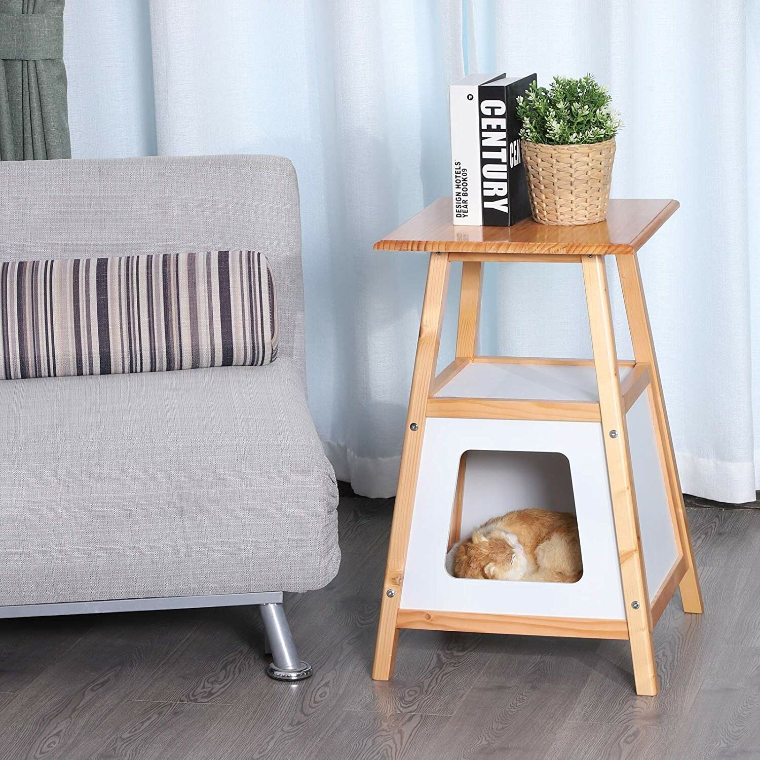 Natural Wood Side Table Cat Tree
