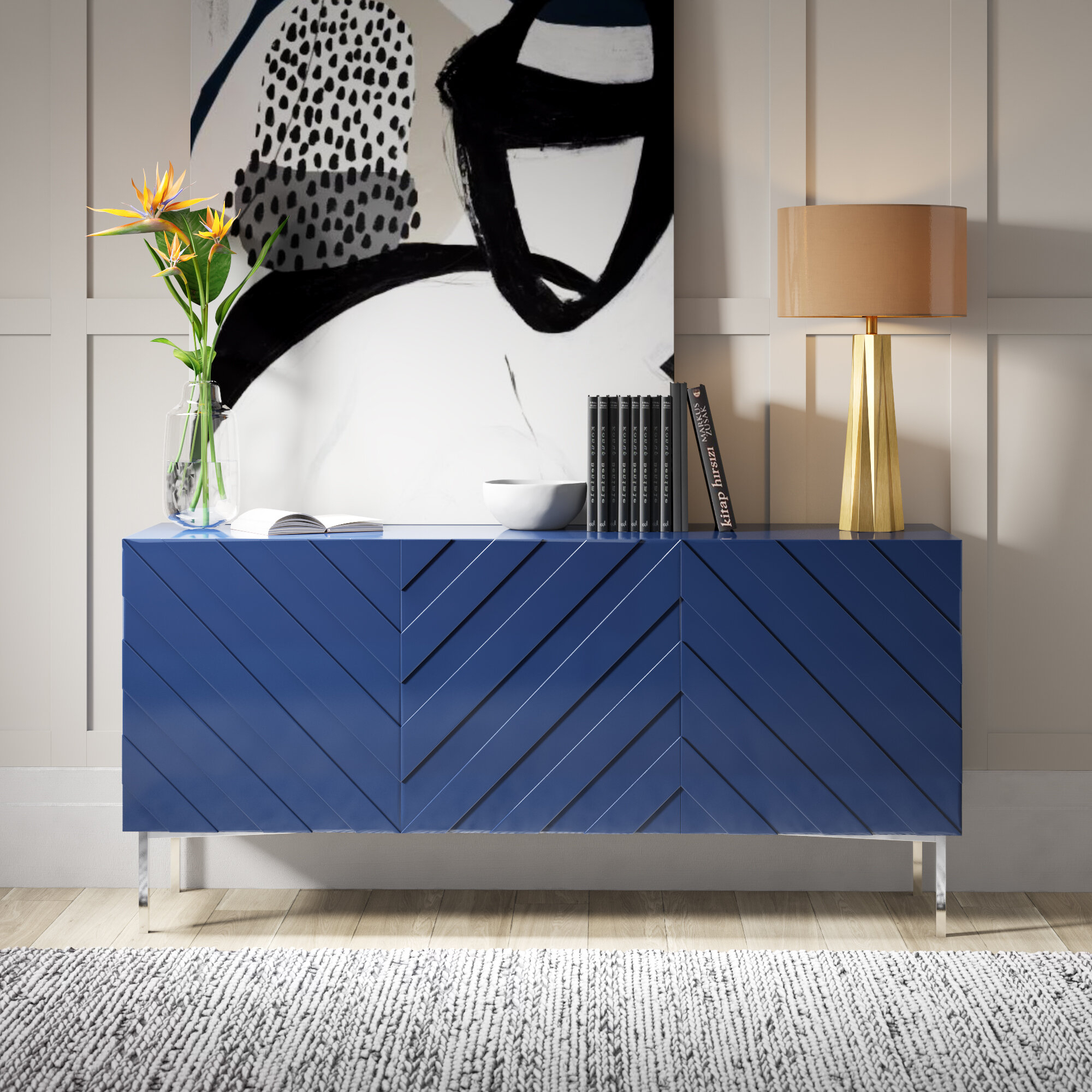 Navy Birch Solid Wood Sideboard