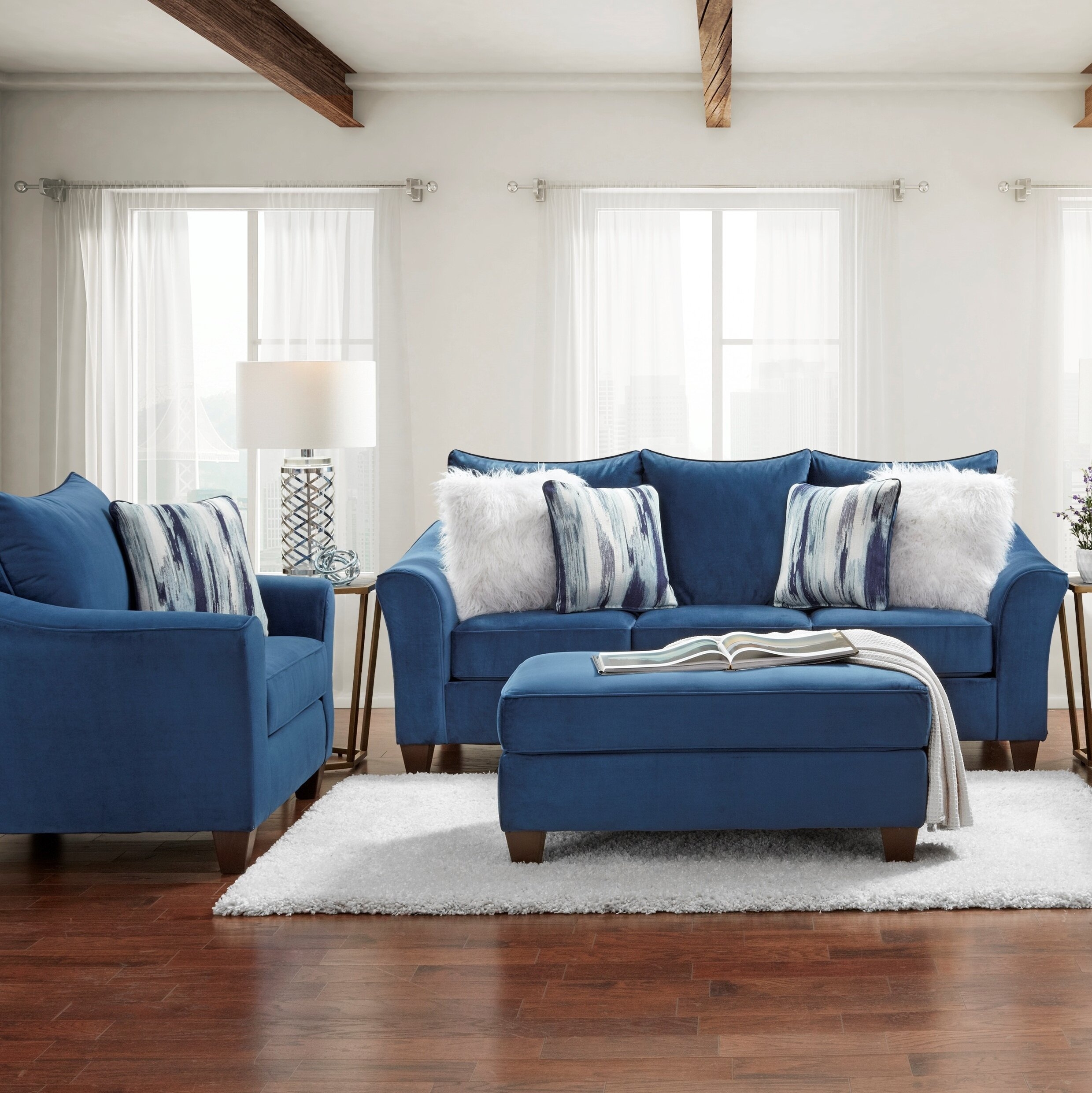 Navy Blue Traditional Living Room Set