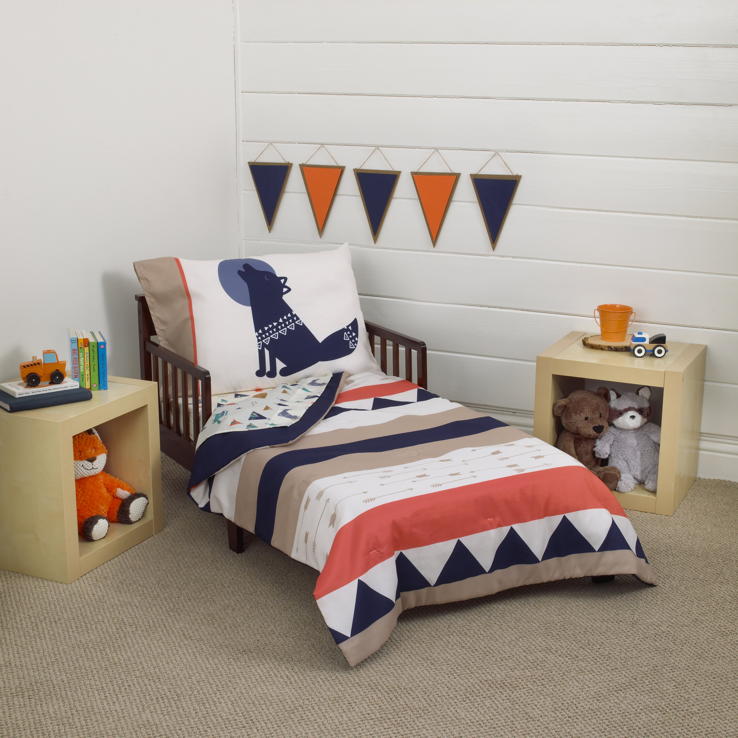 Navy Cotton Blend Animal Toddler Bedding Set