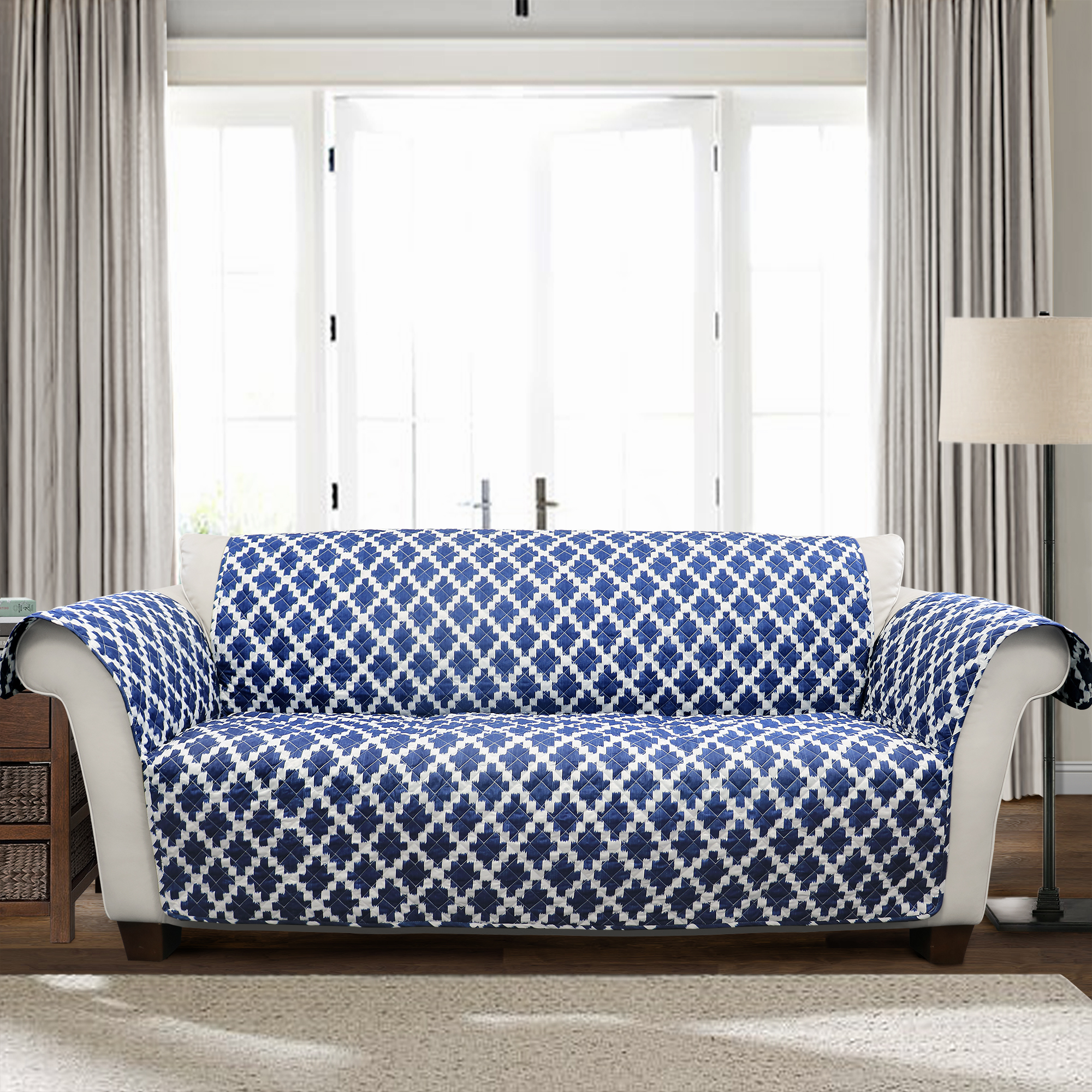 Navy Polyester Blend Ties Sofa Slipcover