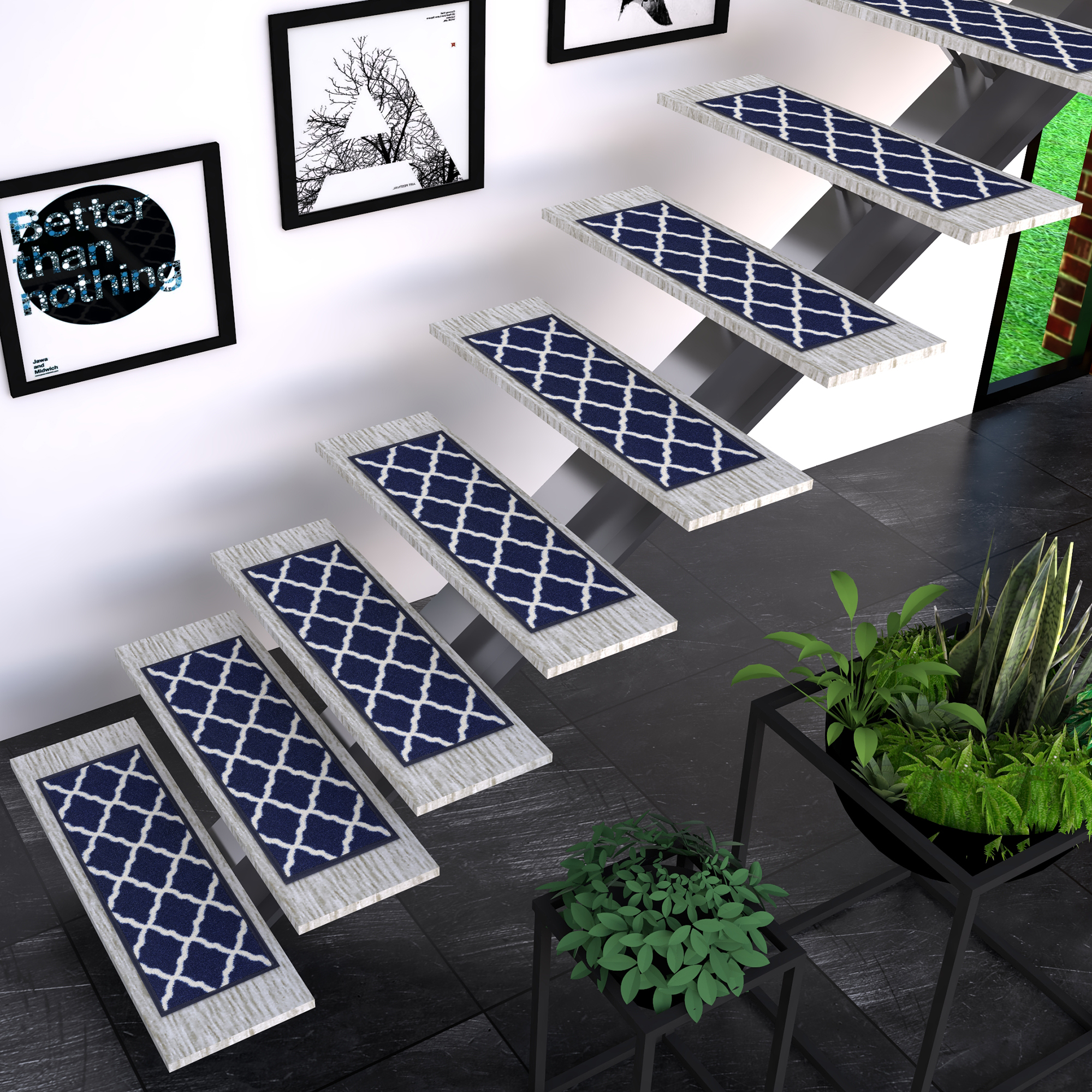 Navy Rectangle Traditional Stair Tread