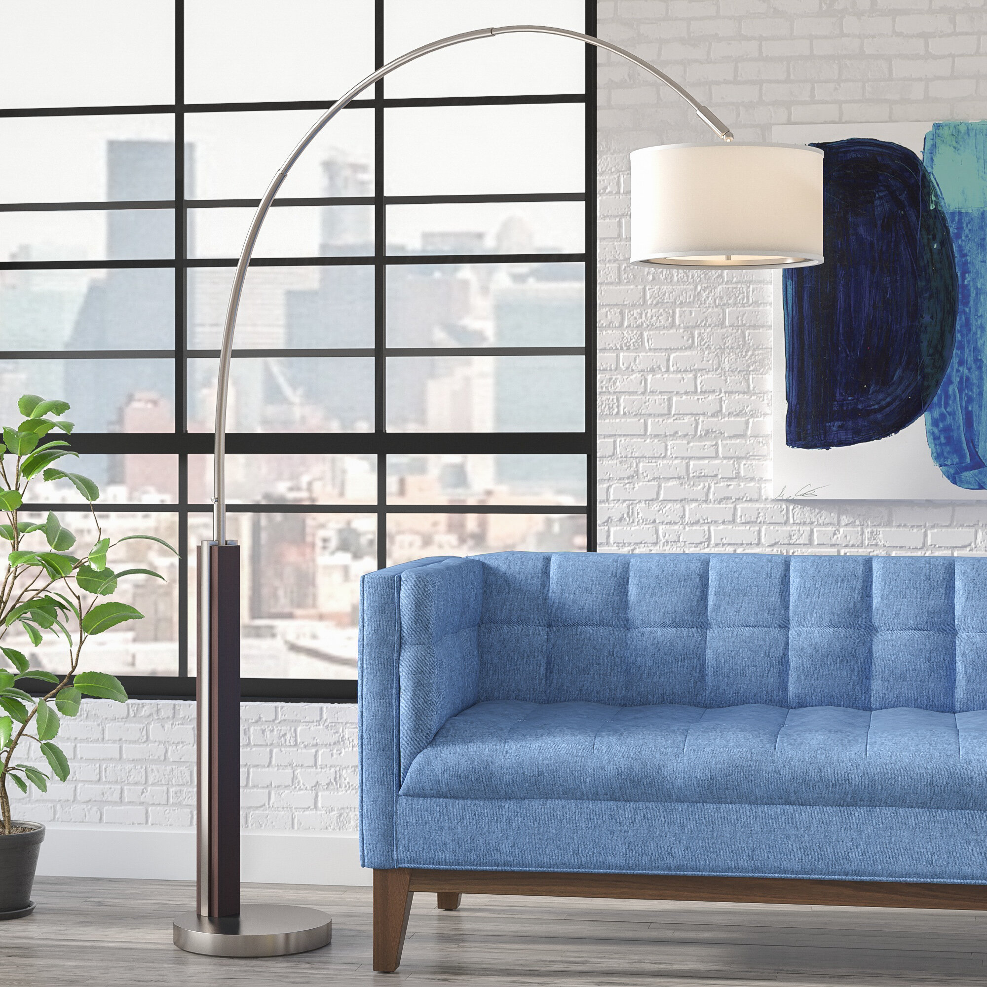 Nickel Arched Floor Lamp With CFL Bulb