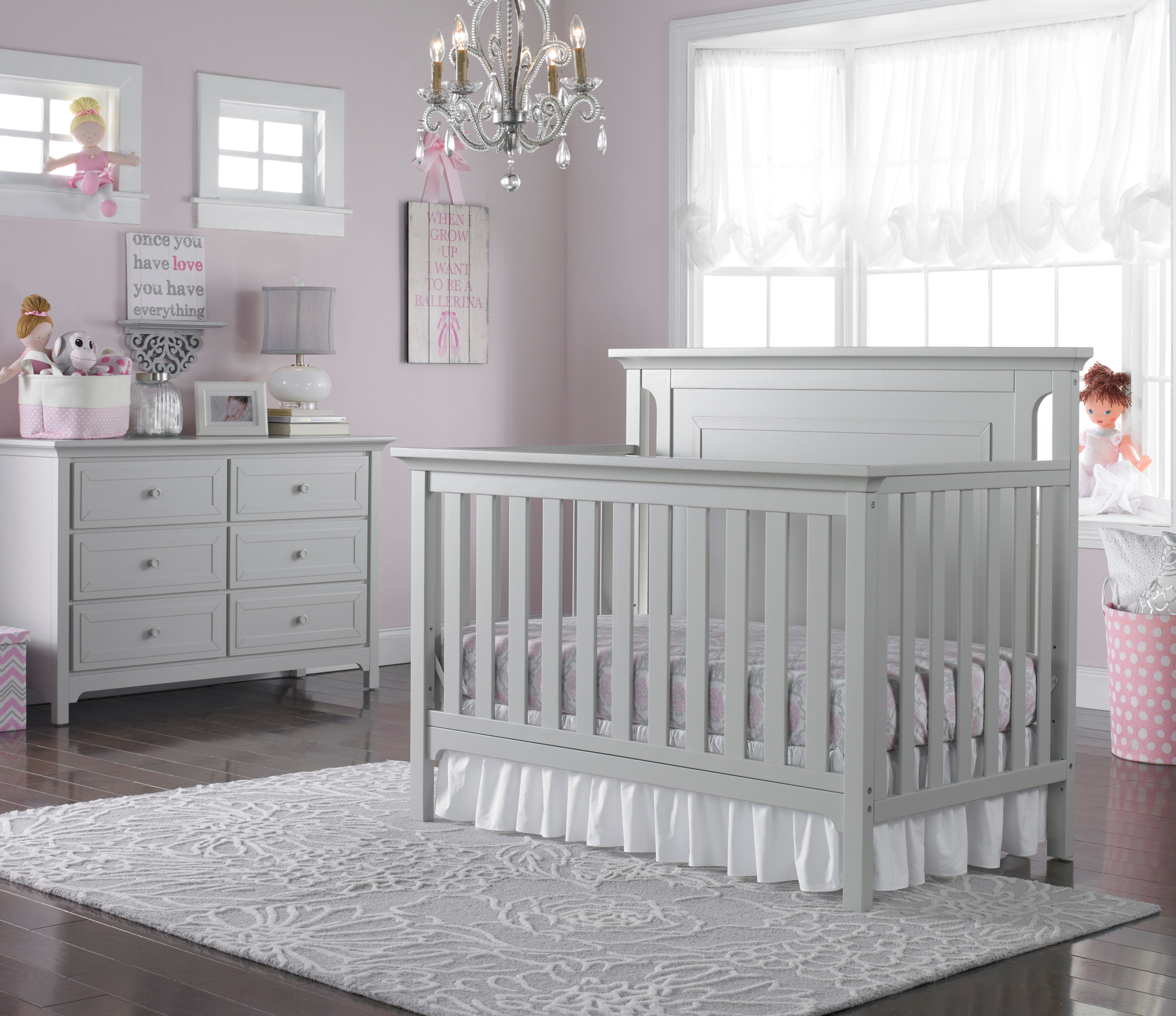 Nursery Furniture Set with Adjustable Mattress Height in Grey