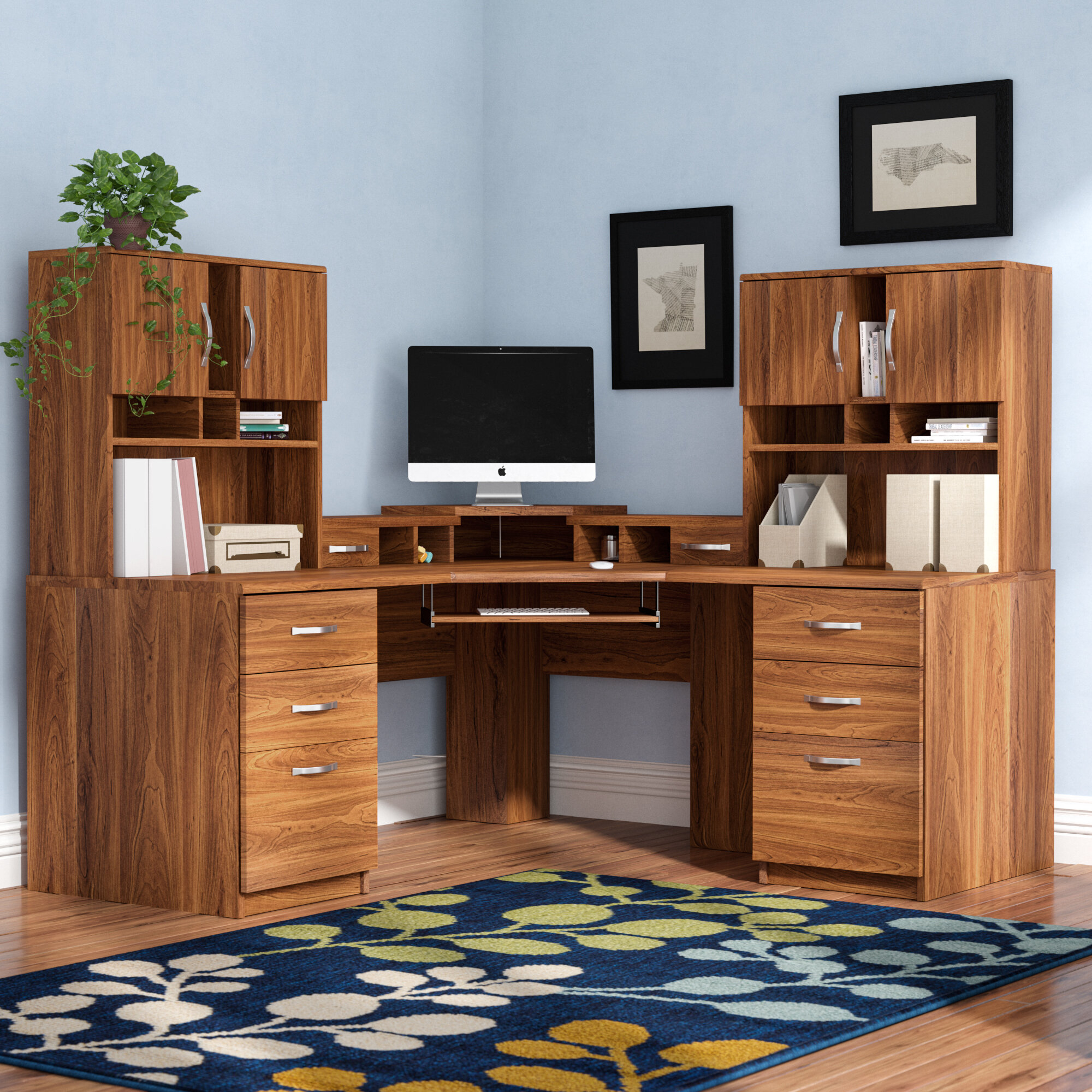 Oak Corner Executive Desk with Hutch