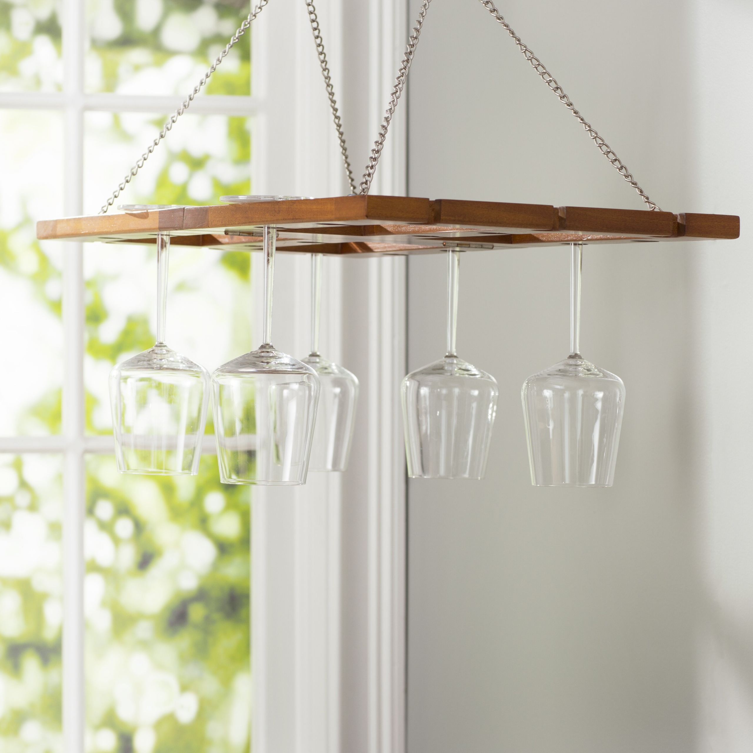 Oak Hanging Wine Glass Rack