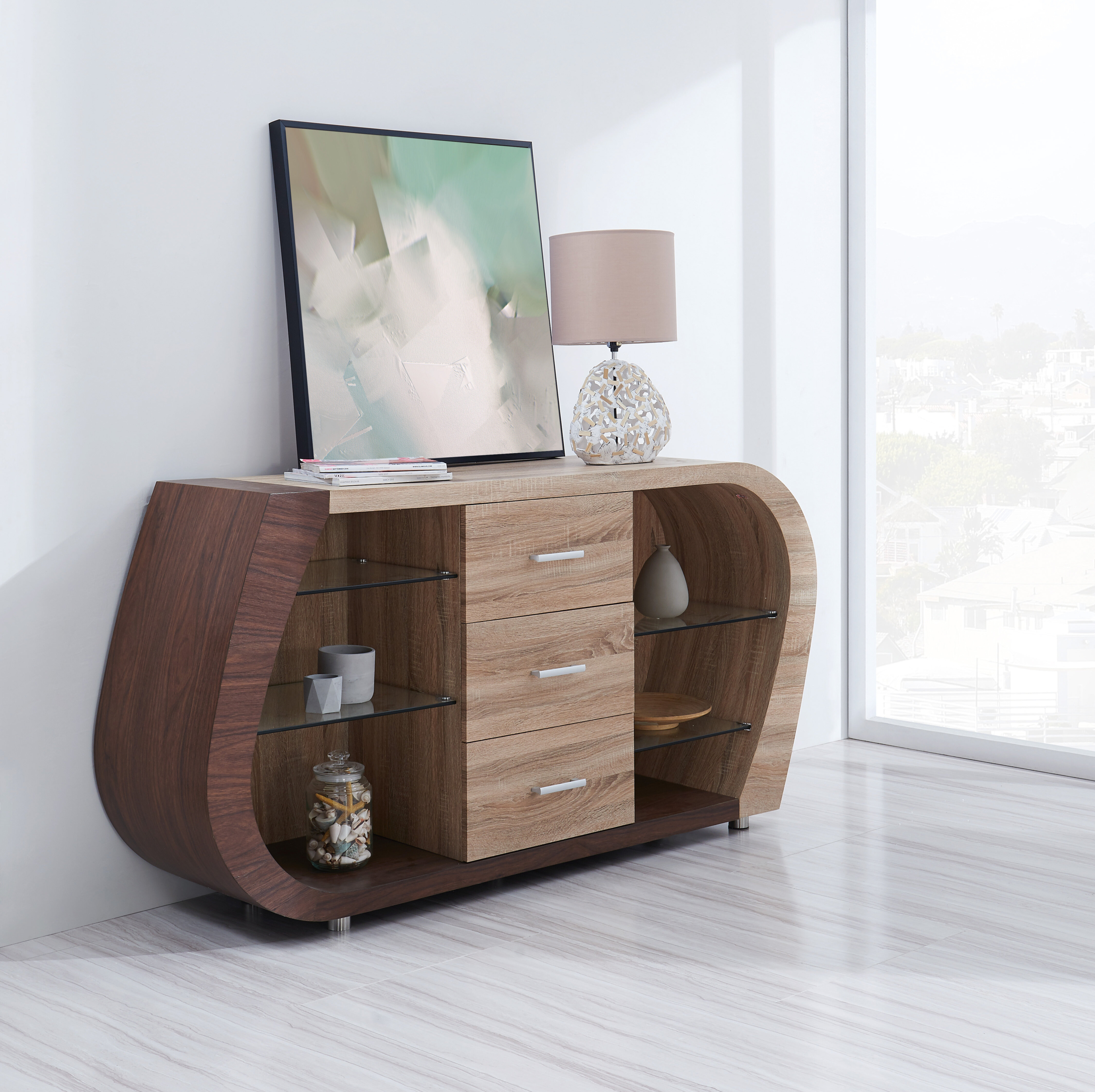 Oak Solid Manufactured Wood Metal Sideboard