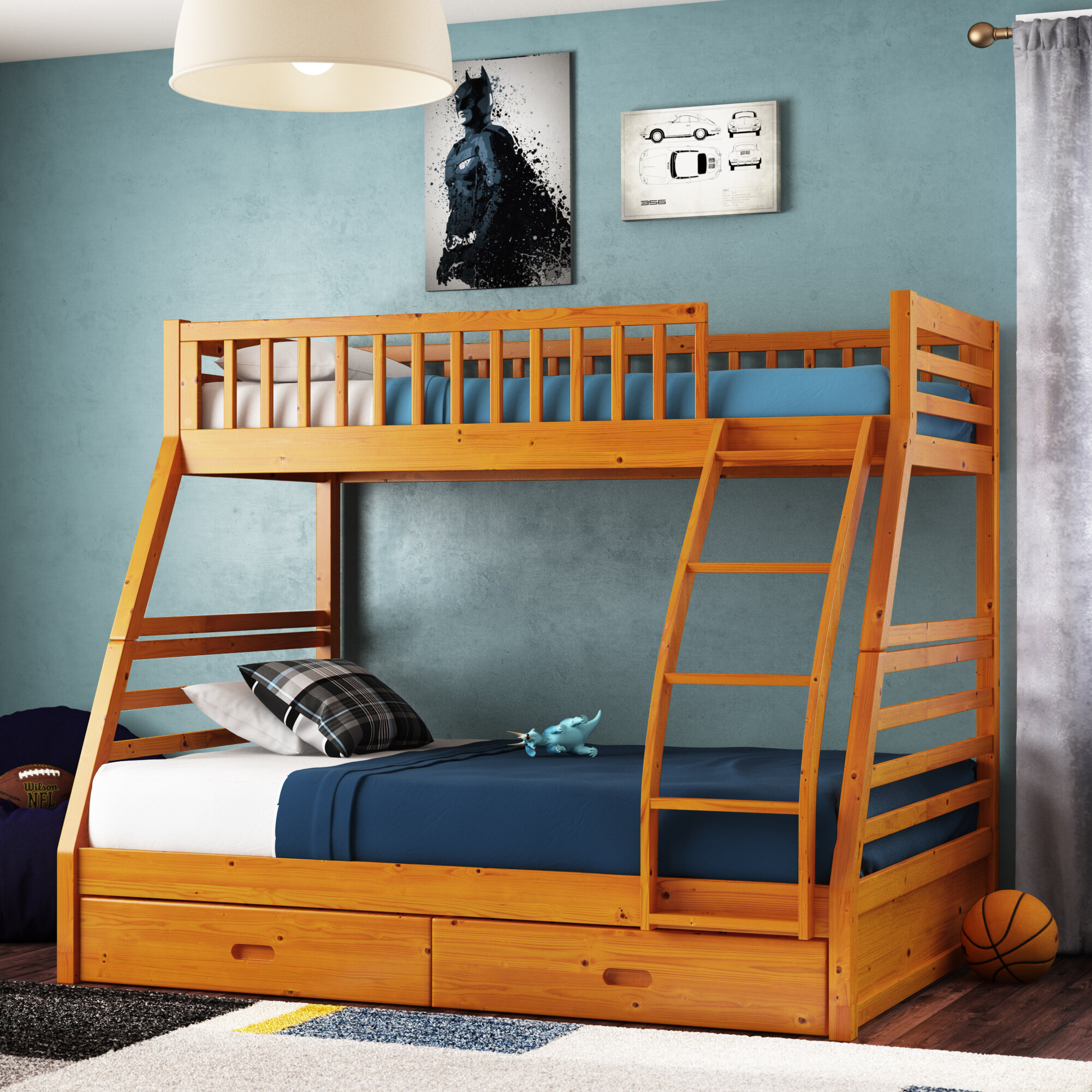 Oak Solid Wood Twin Over Full Bunk Bed