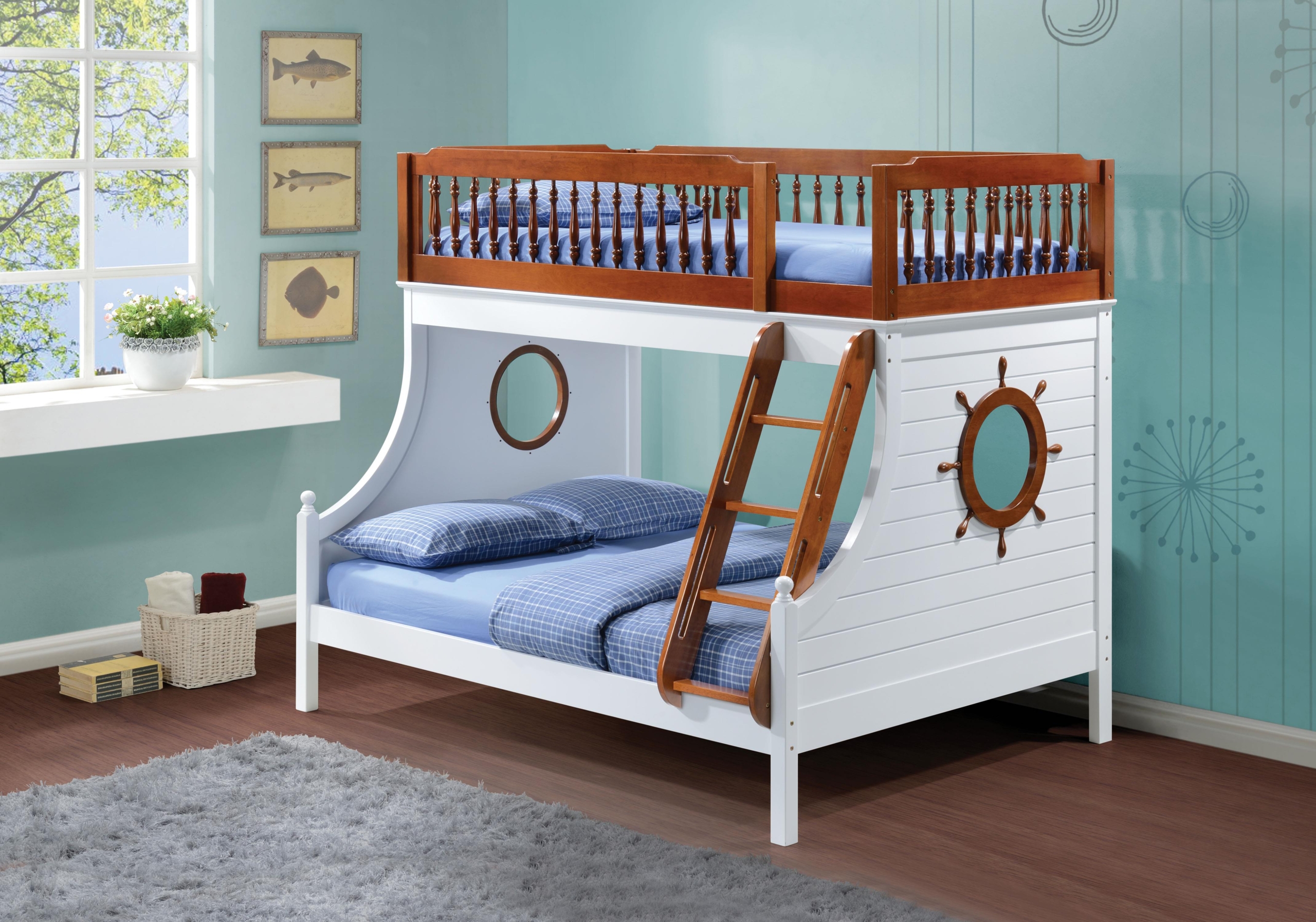 Oak White Twin Over Full Bunk Bed