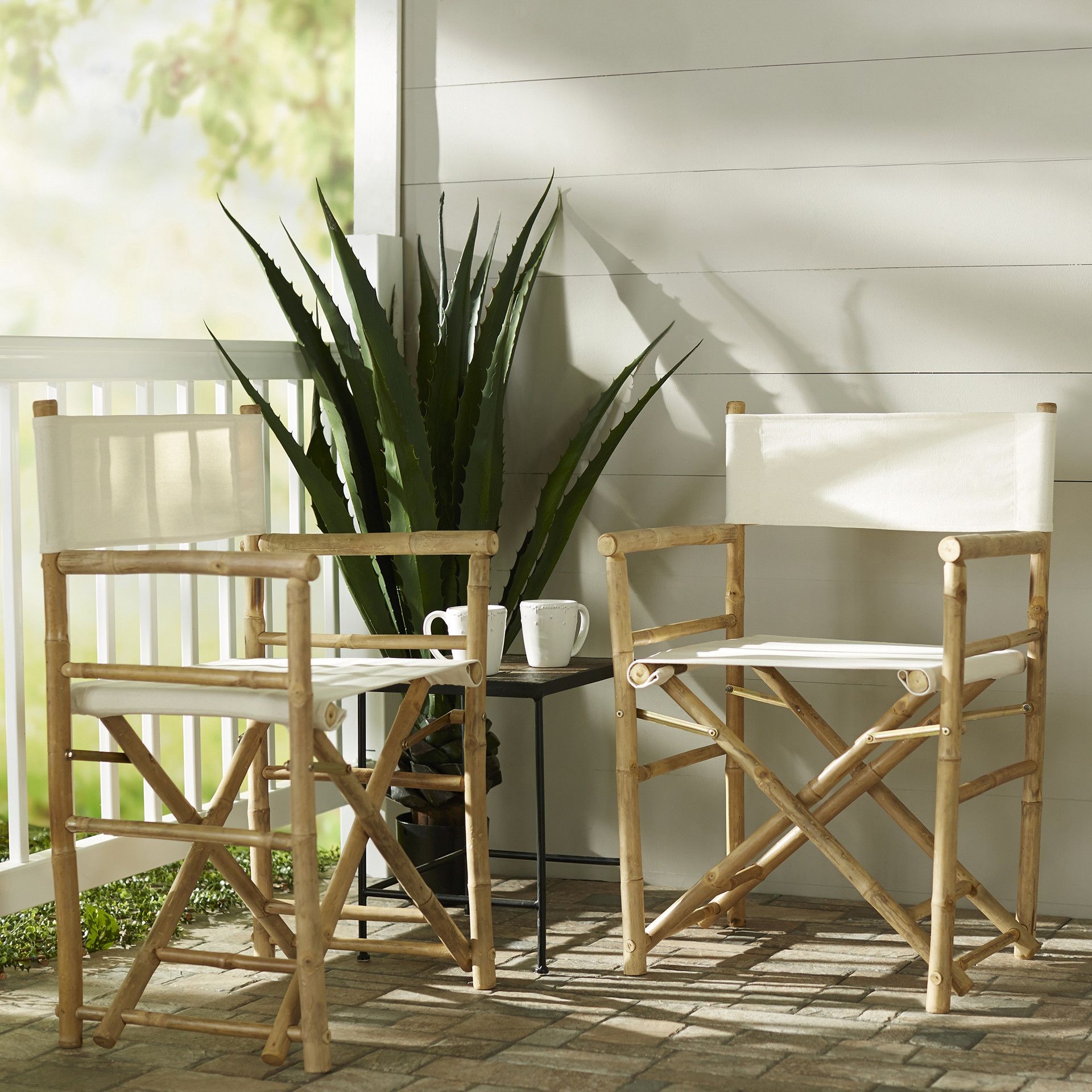 Off White Natural Bamboo Folding Director Chair