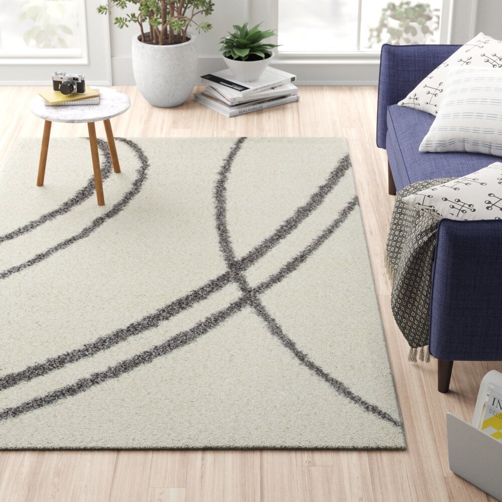 Off White Polypropylene Glam Area Rug