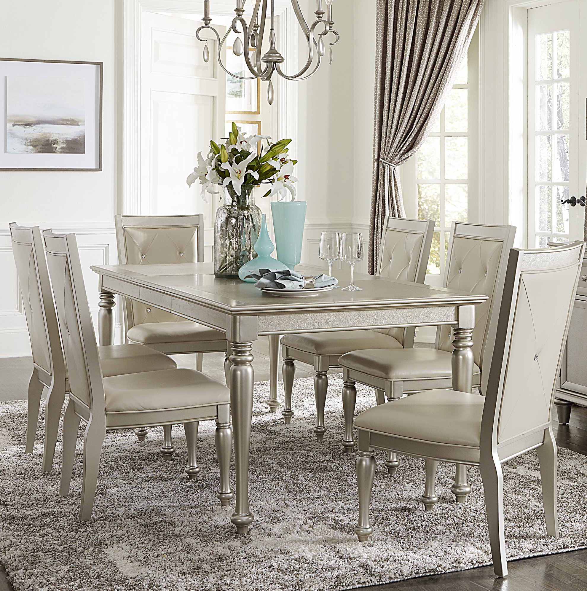 Off White Solid Wood Farmhouse Dining Set